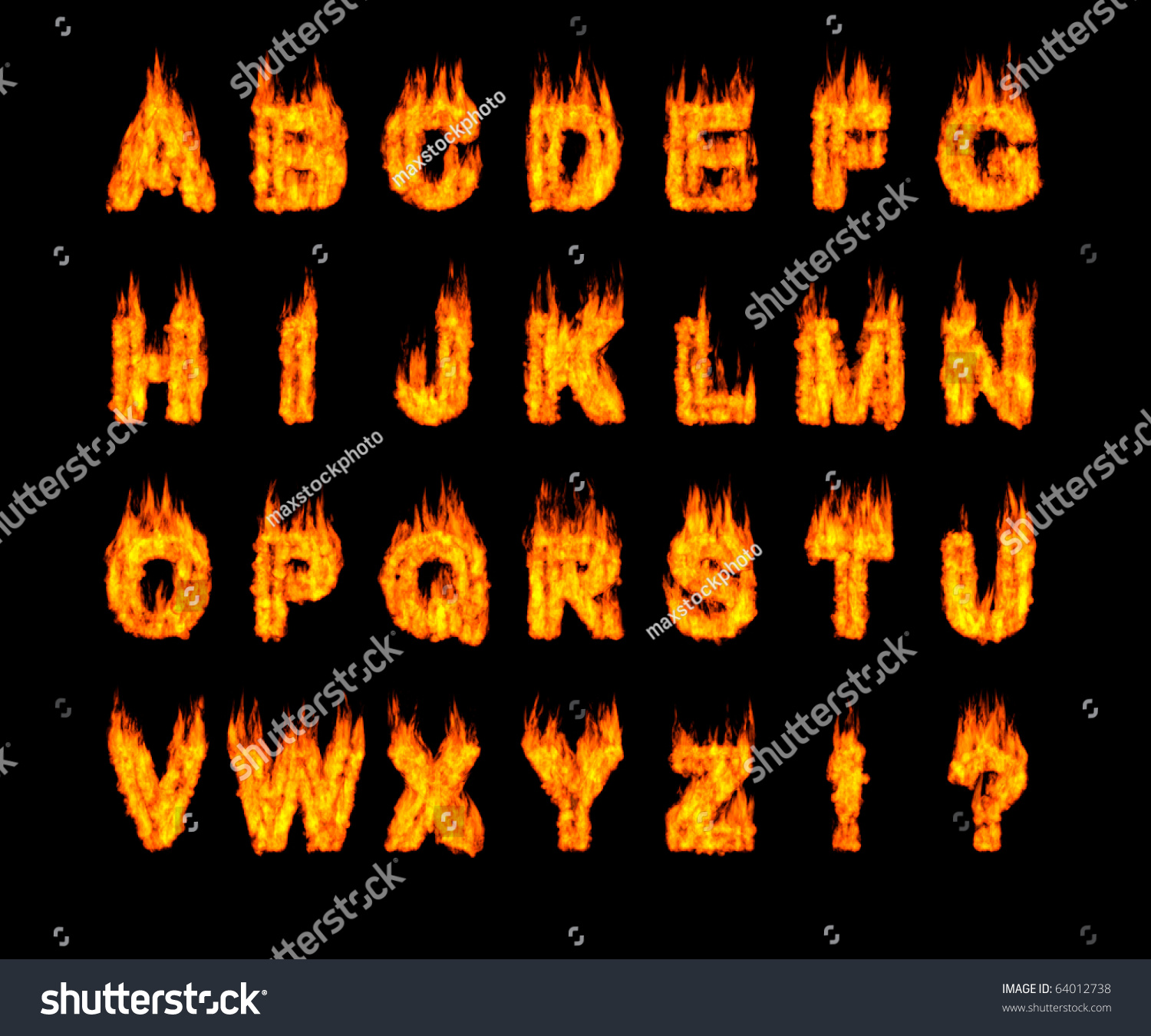 Set Of Burning Latin Alphabet Letters. Artistic Font. Digital ...