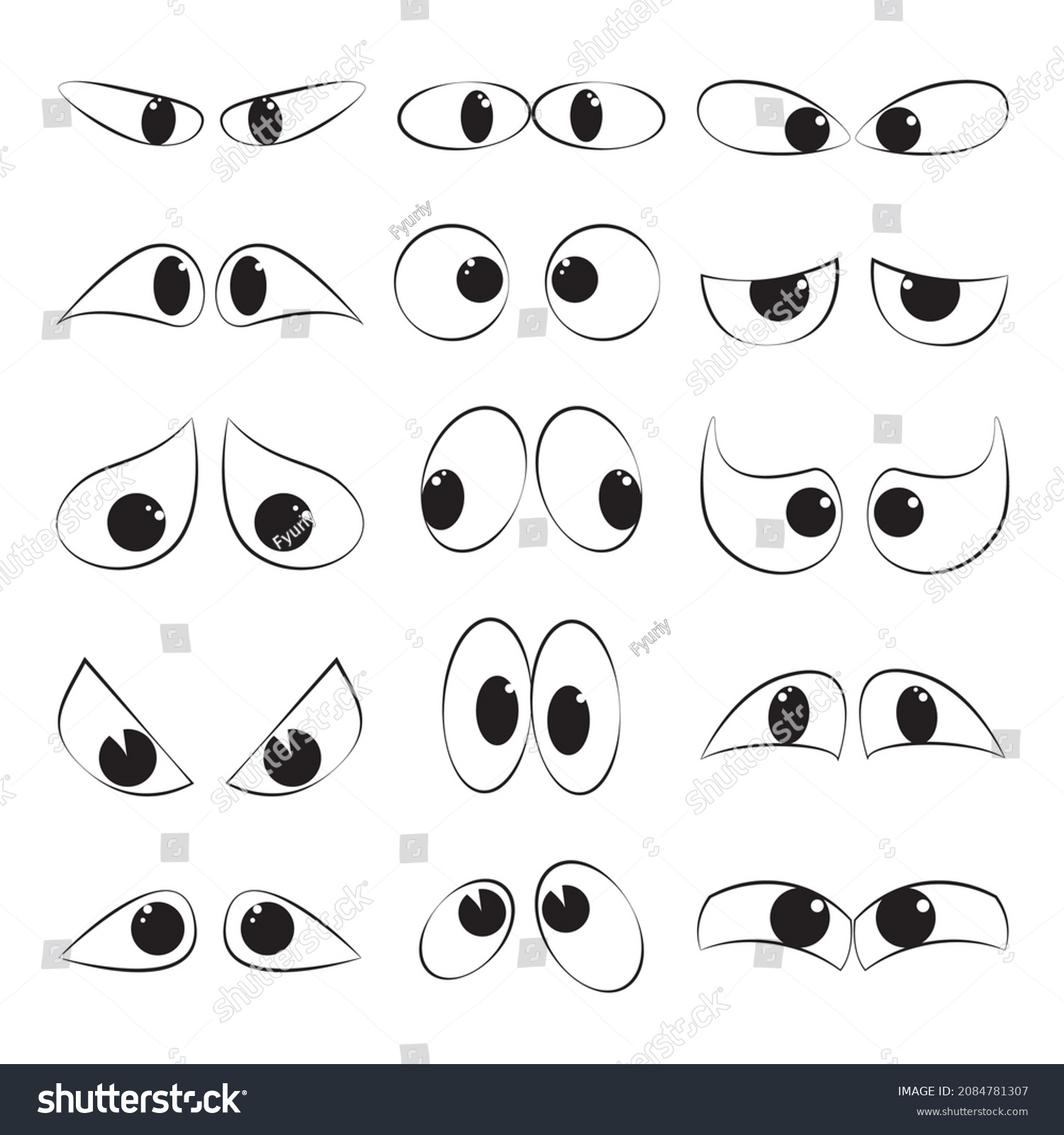 Set Cartoon Eyeball Emotions Sketch Style Stock Illustration 2084781307 ...