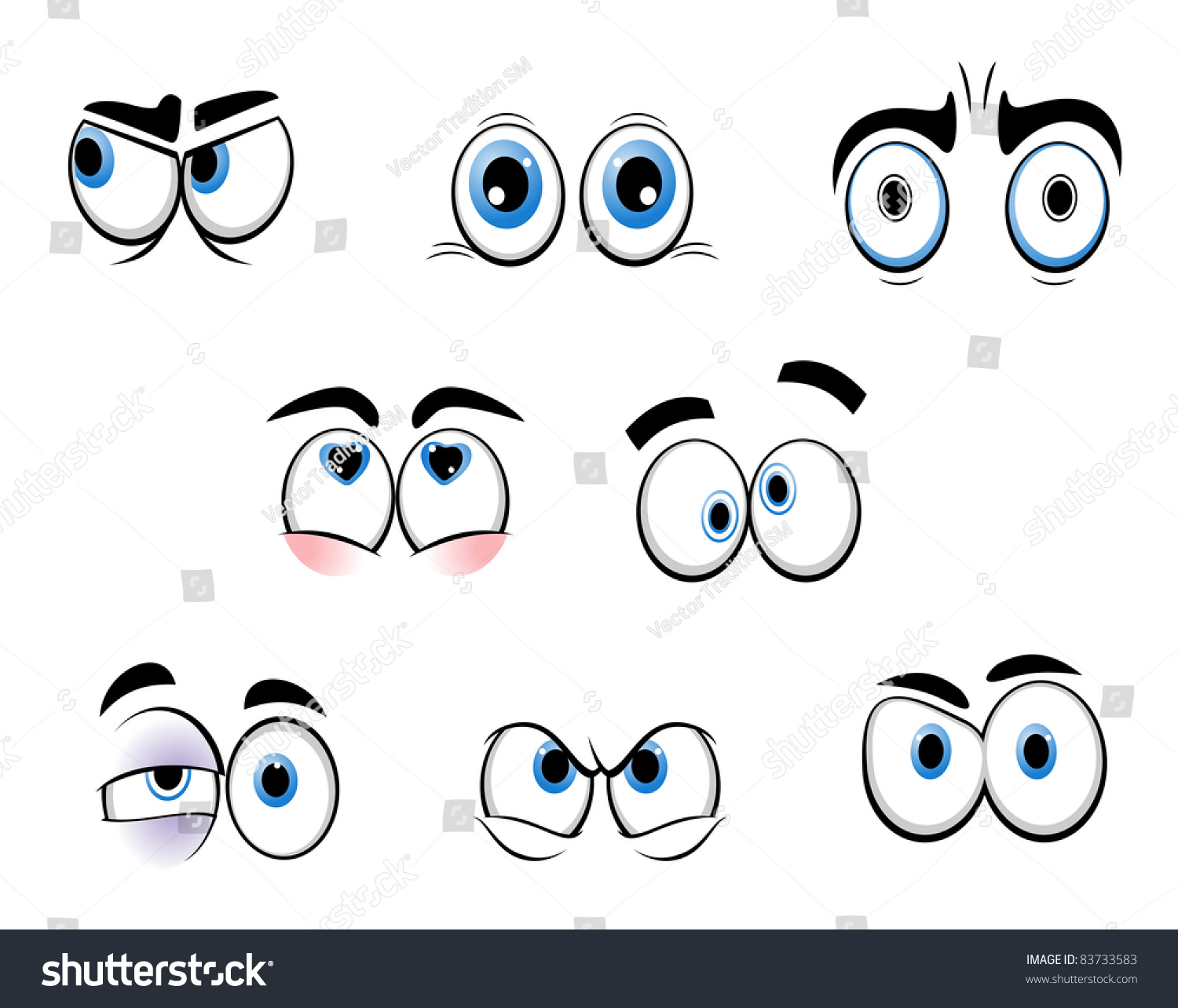 Set Cartoon Funny Eyes Comics Design Stock Illustration 83733583 ...