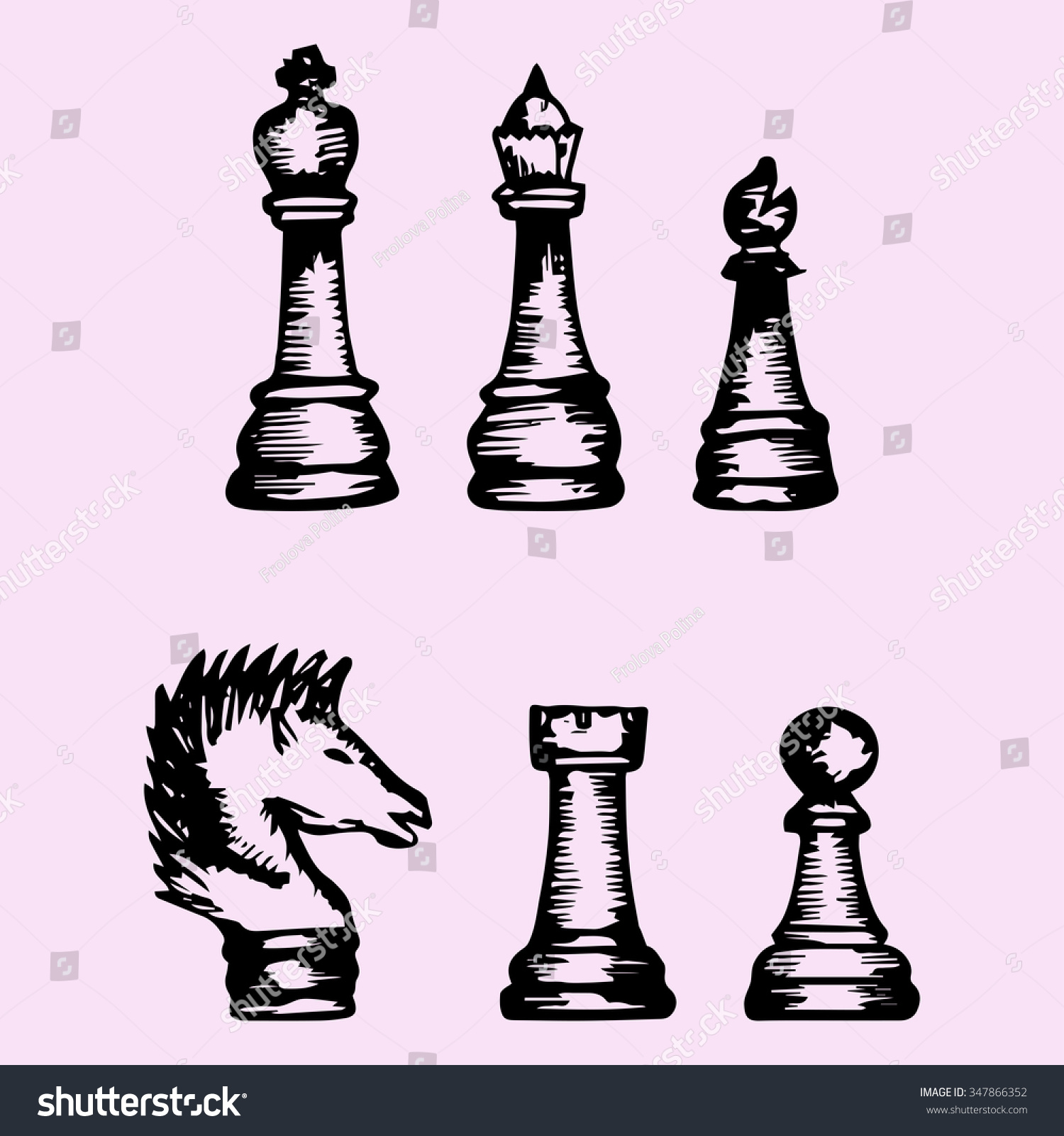 Set Chess Piece Doodle Style Sketch のイラスト素材