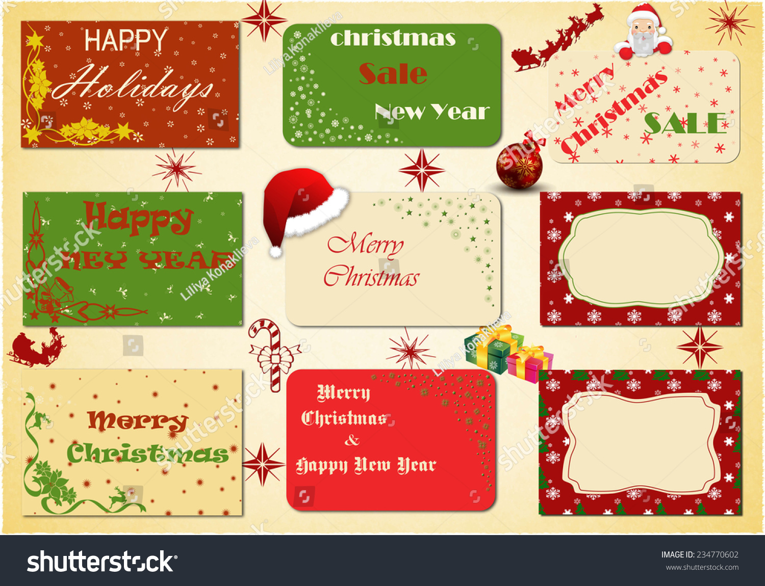 Set Christmas Vintage Stickers Stock Illustration 234770602 | Shutterstock