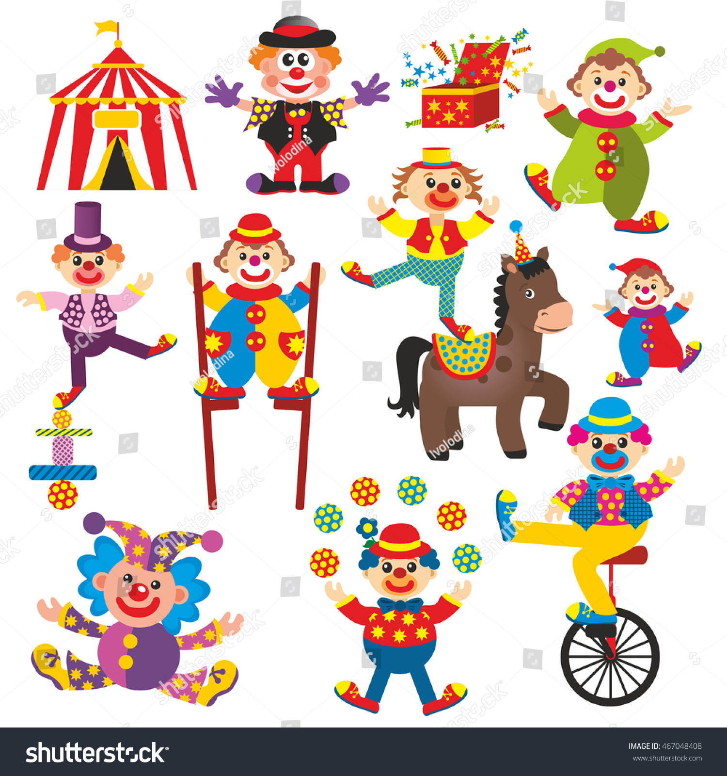 Set Of Clowns In Circus Stock Photo 467048408 : Shutterstock