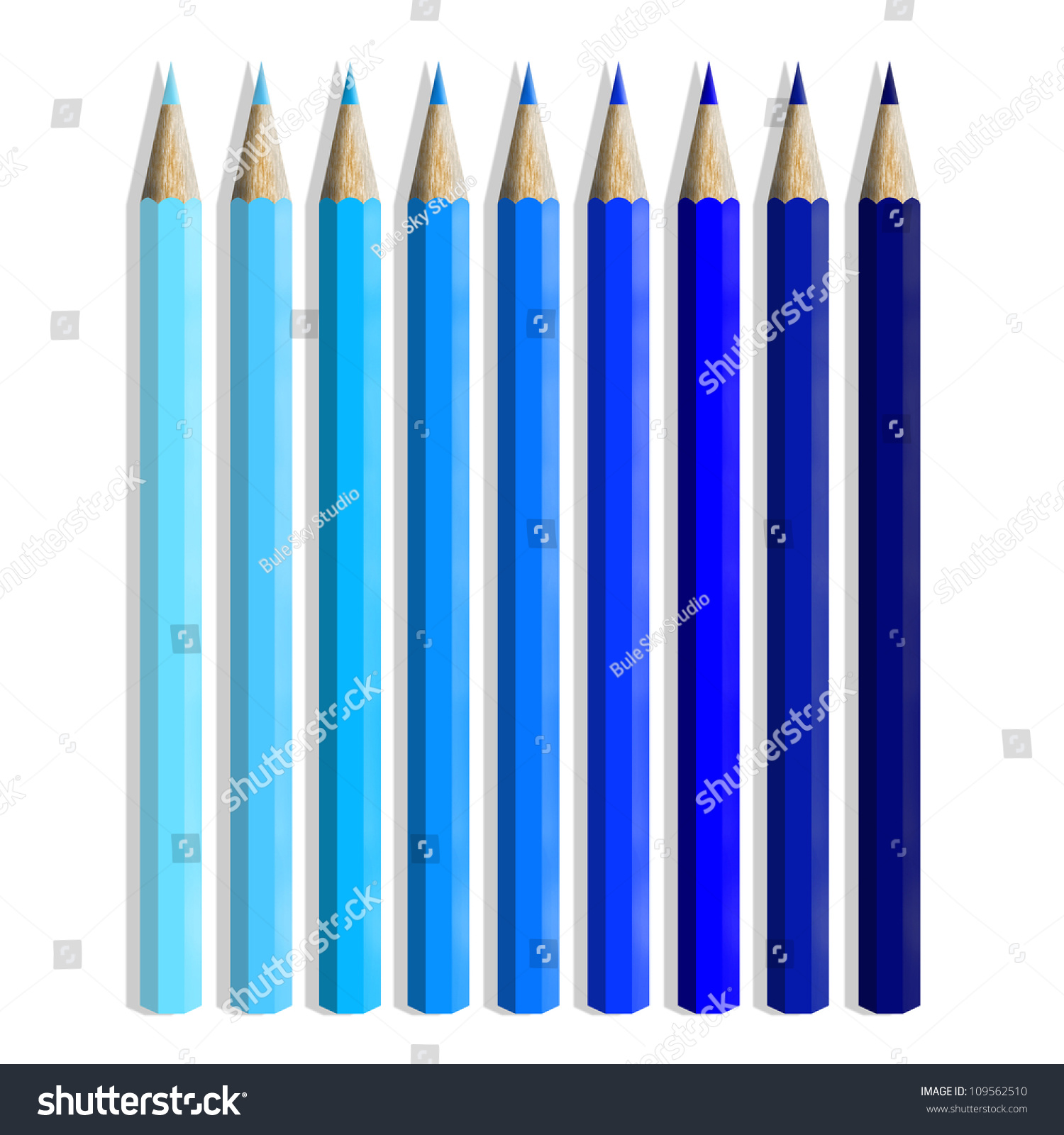 Set Colored Pencils Blue Palette Isolated Stock Illustration 109562510