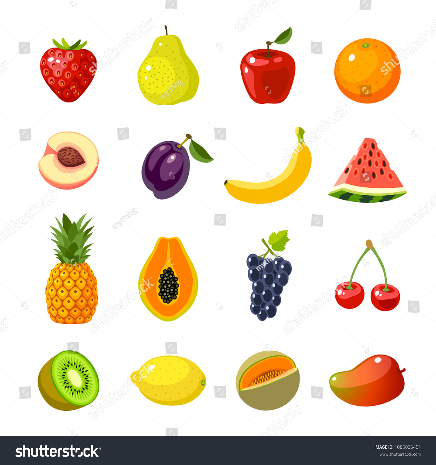 Set Colorful Cartoon Fruit Icons Isolated Stock Illustration 1085026451