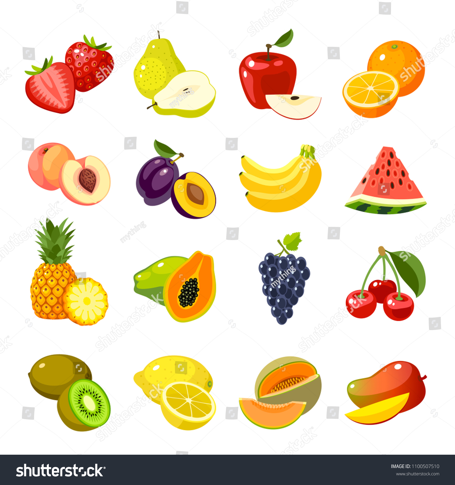 Set Colorful Cartoon Fruit Icons Raster Stock Illustration 1100507510 ...