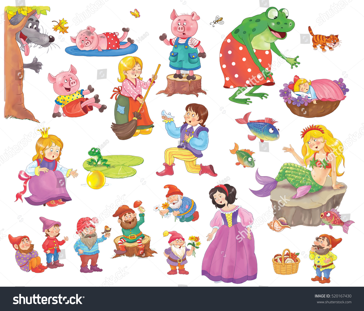 Set Cute Funny Fairy Tale Characters Stock Illustration 520167430