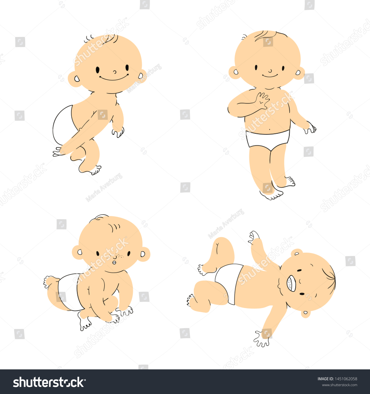 Set 4 Cute Doodle Babies Diapers Stock Illustration 1451062058