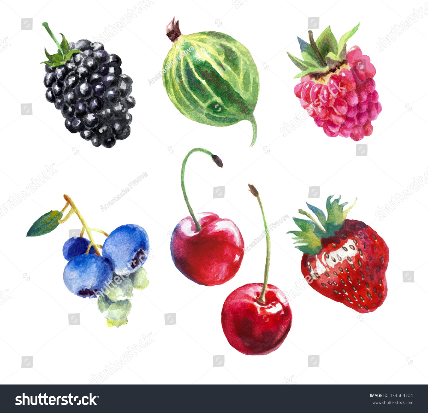 Set Different Berries Watercolor Painting Isolation Stock Illustration ...