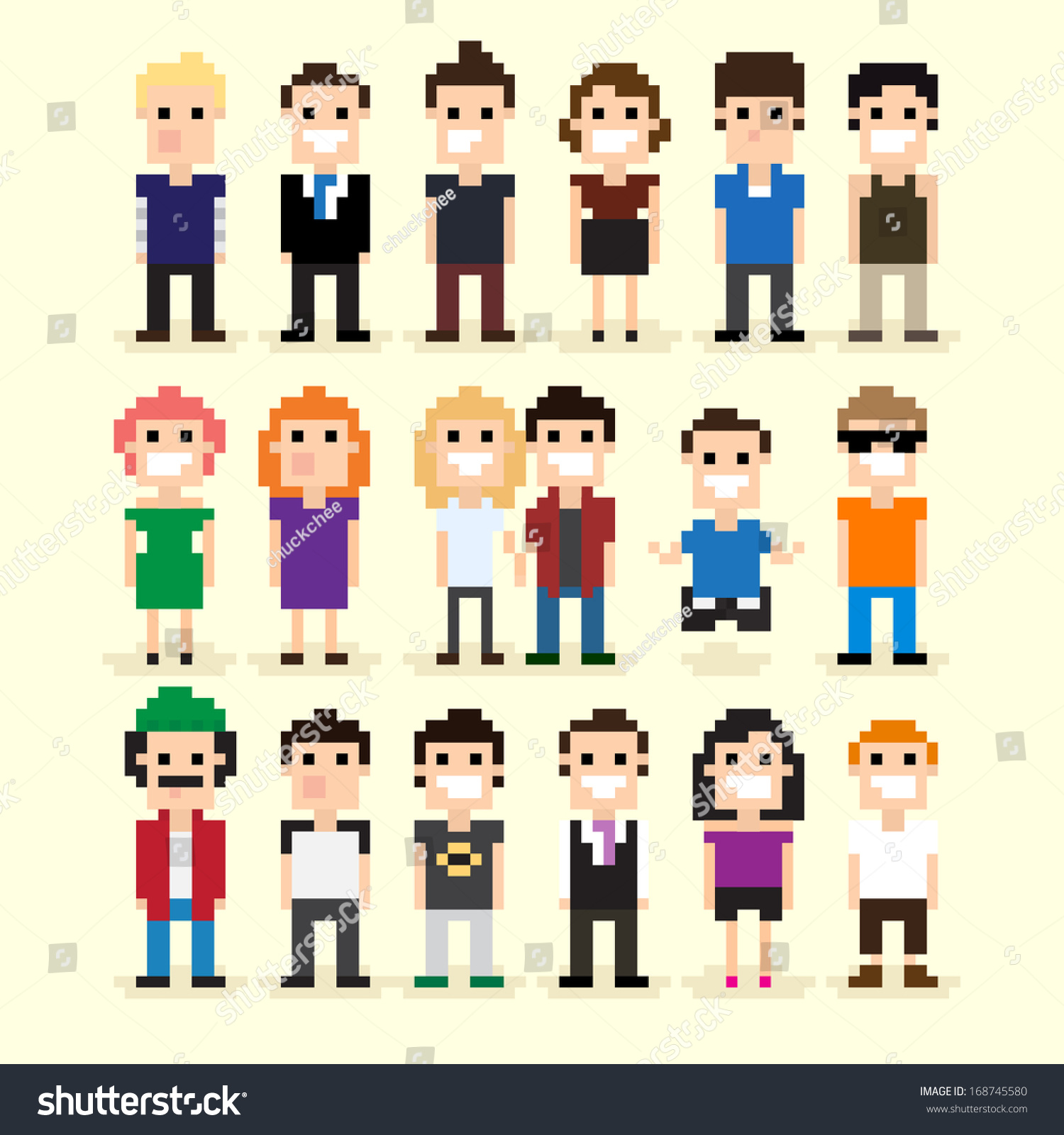 Set Of Different Pixel People Stock Photo 168745580 : Shutterstock