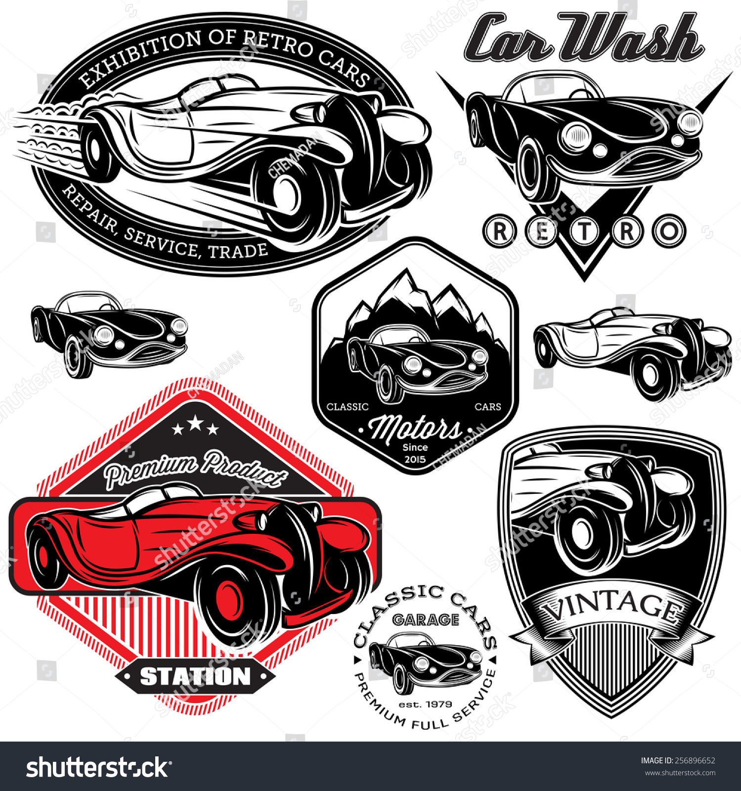 Set Of Emblems With Retro Car Stock Photo 256896652 : Shutterstock