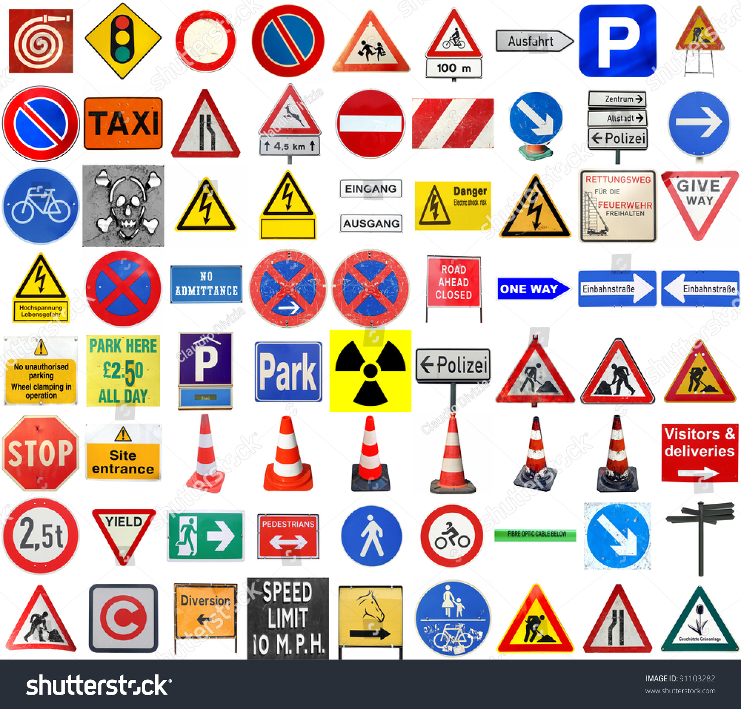 Set European Traffic Signs Isolated Over Stock Photo ...