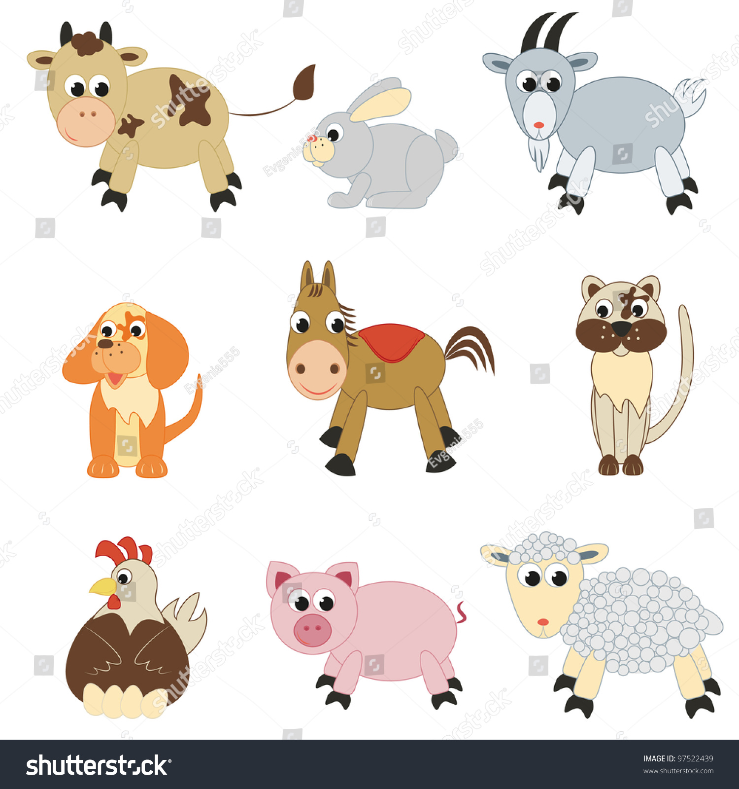 Set Of Farm Animals On White Background. Stock Photo 97522439 ...