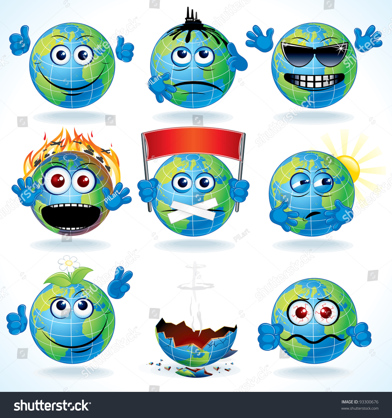 Set Funny Cartoon Planet Earth Various Stock Illustration 93300676 ...