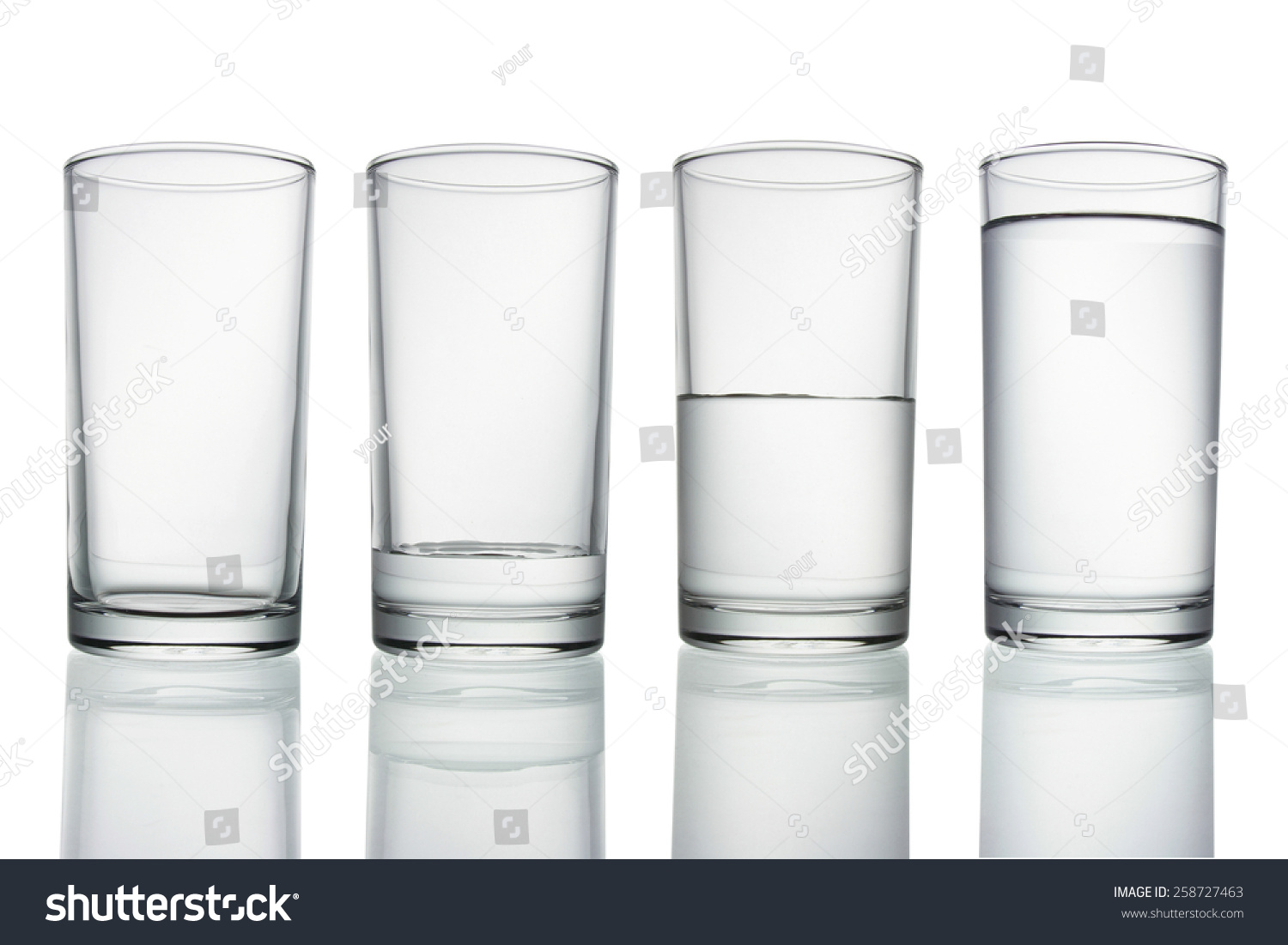 Set Glasses Filled Water On White Stock Photo 258727463 Shutterstock