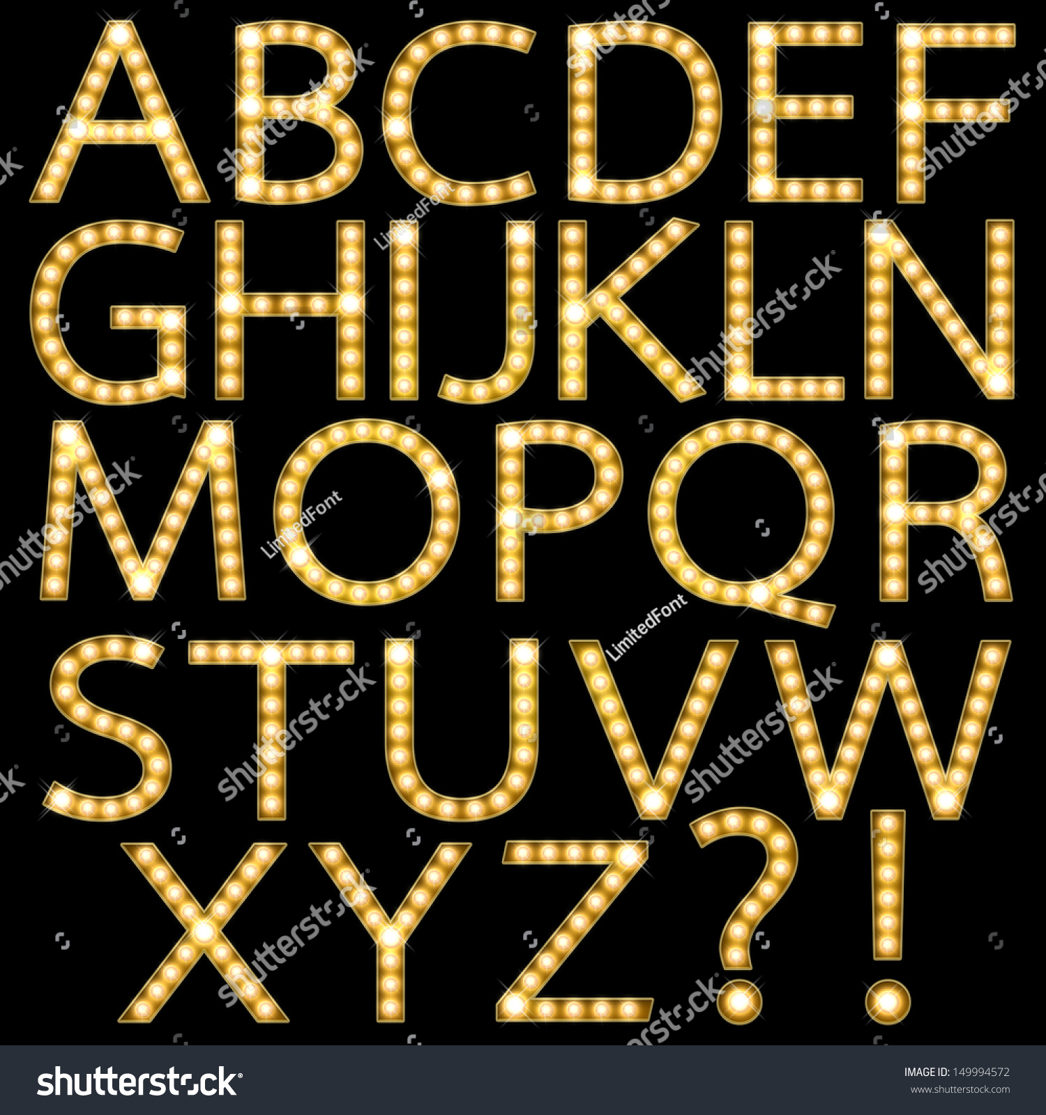 Set Of Golden Broadway Light Bulb Alphabet A-Z Stock Photo 149994572 ...