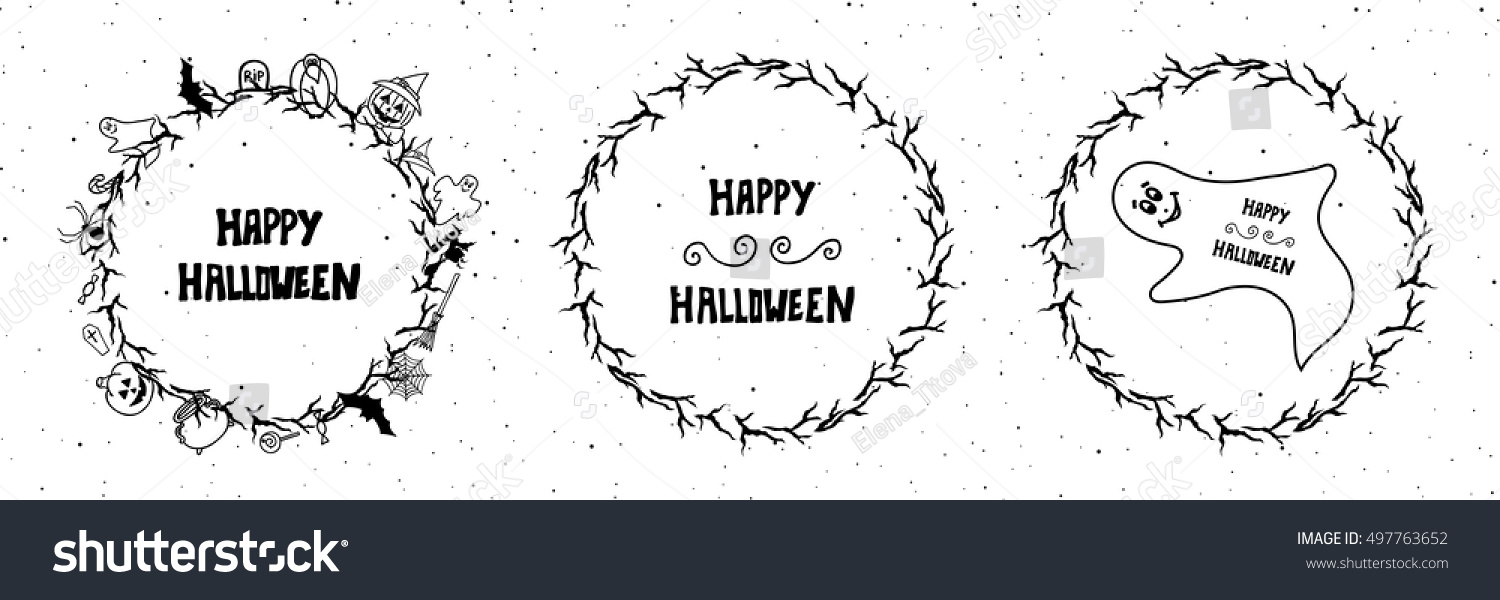 set happy halloween vintage badges emblems stock illustration