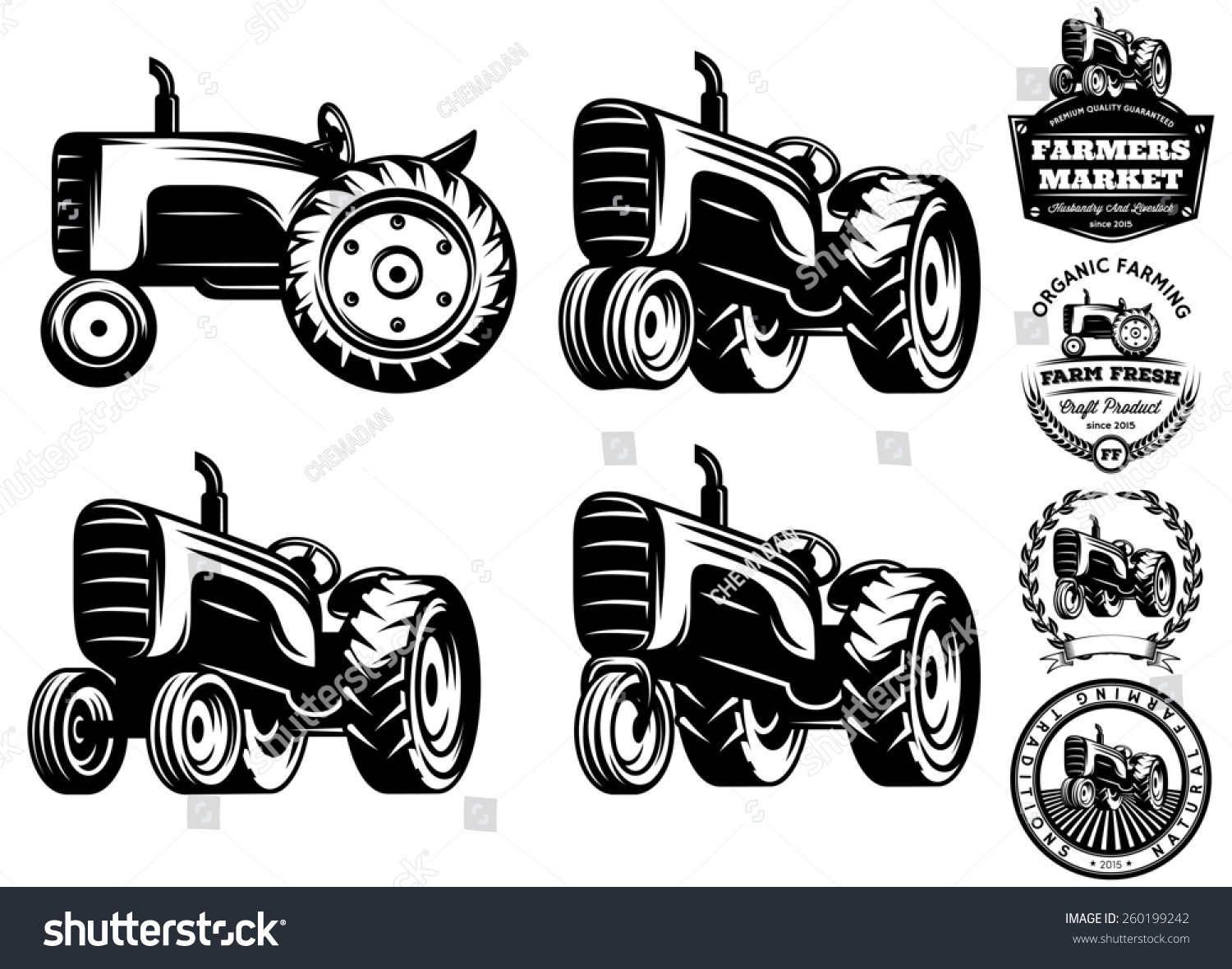 Set Of Labels With A Tractor For Livestock And Crop Stock Photo ...