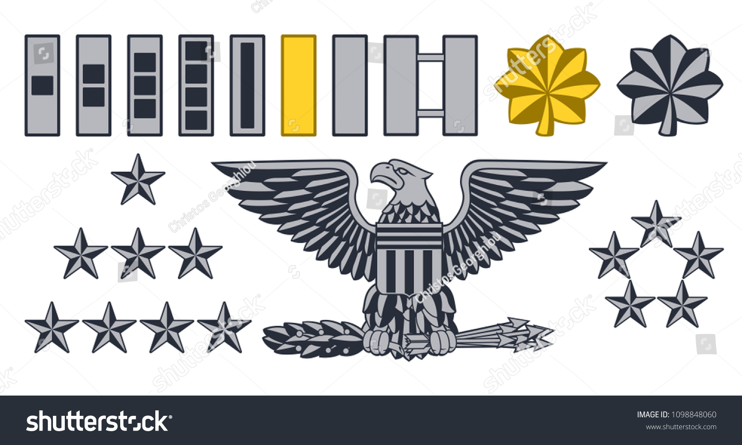 Set Military American Army Officer Ranks Stock Illustration 1098848060 ...