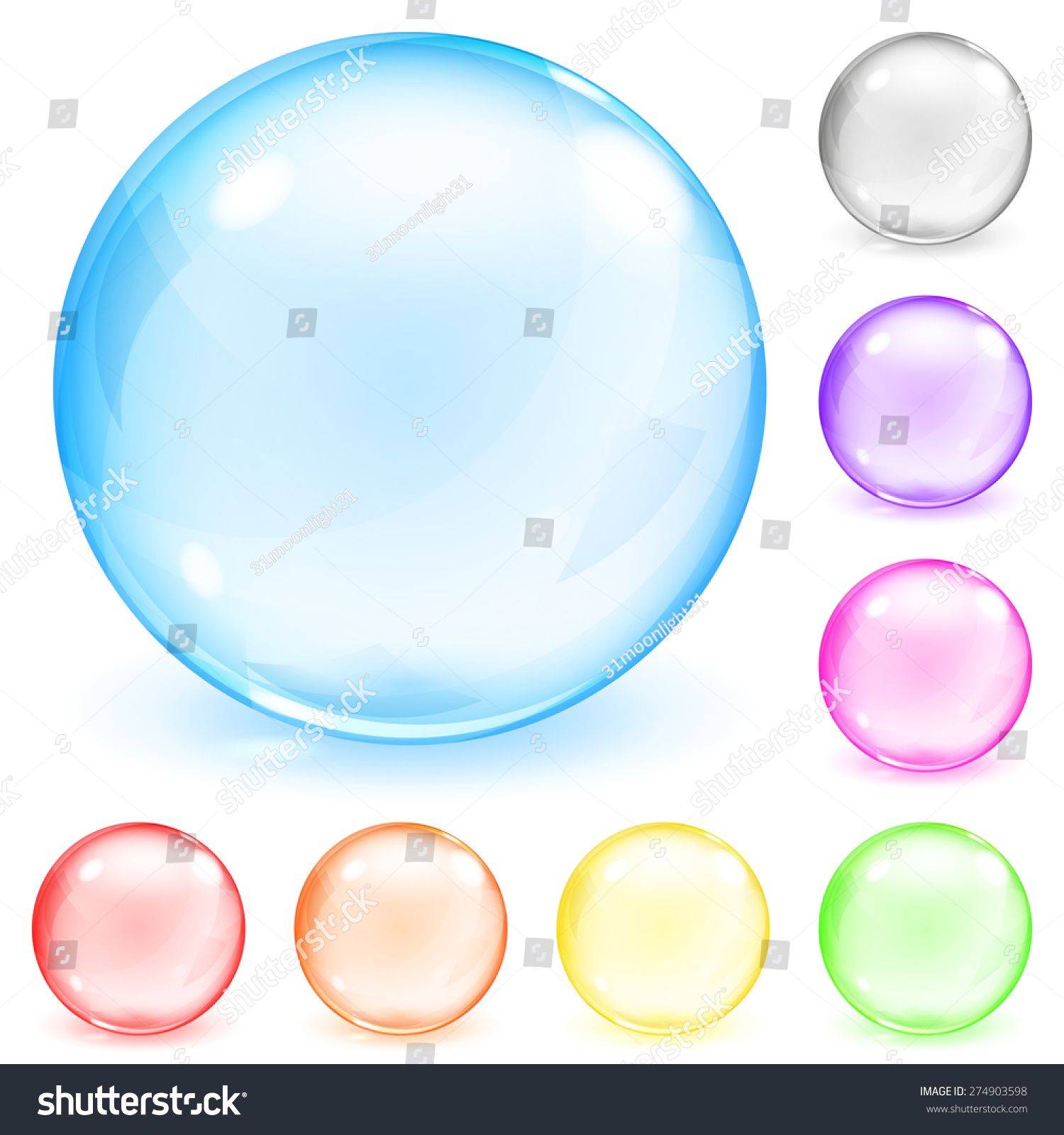 Set Of Multicolored Opaque Glass Spheres With Glares And Shadows Stock ...