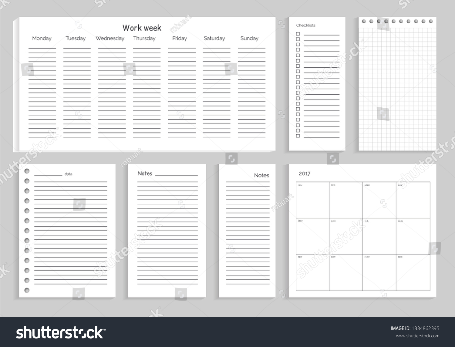 Set Notes Work Week Checklist Sheets Stock Illustration 1334862395