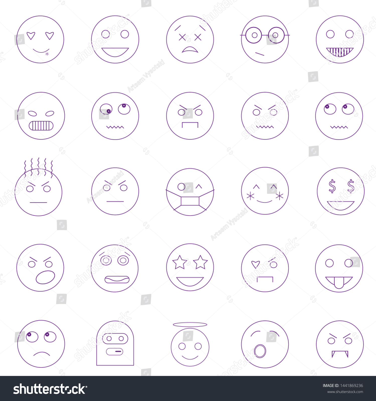 Set Outline Emoticons Emoji Isolated On Ilustración De Stock 1441869236 