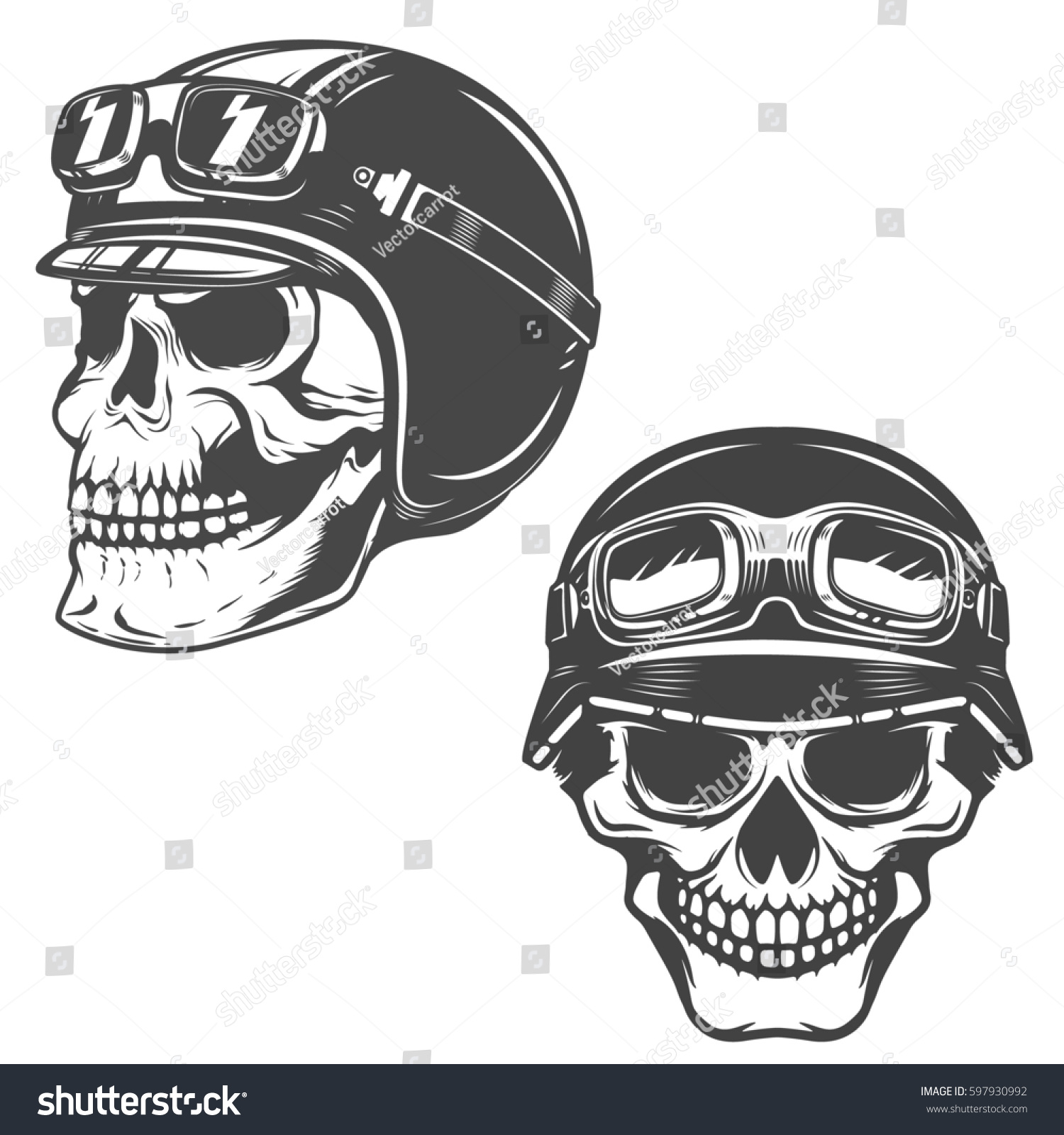 Set Racer Skulls Isolated On White Stock Illustration 597930992