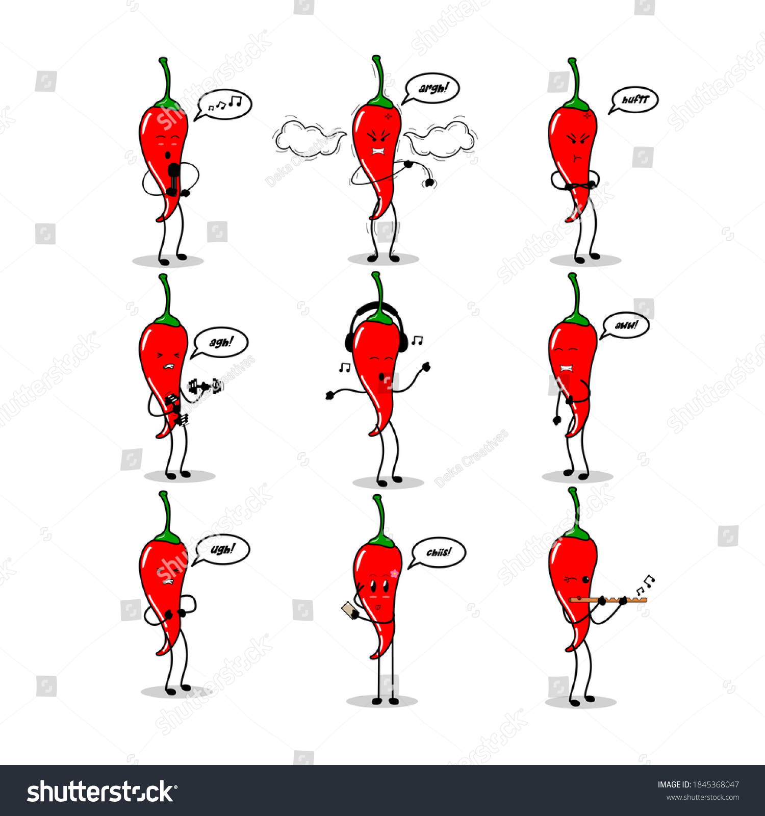 Set Red Chili Pepper Emoji Different Stock Illustration 1845368047