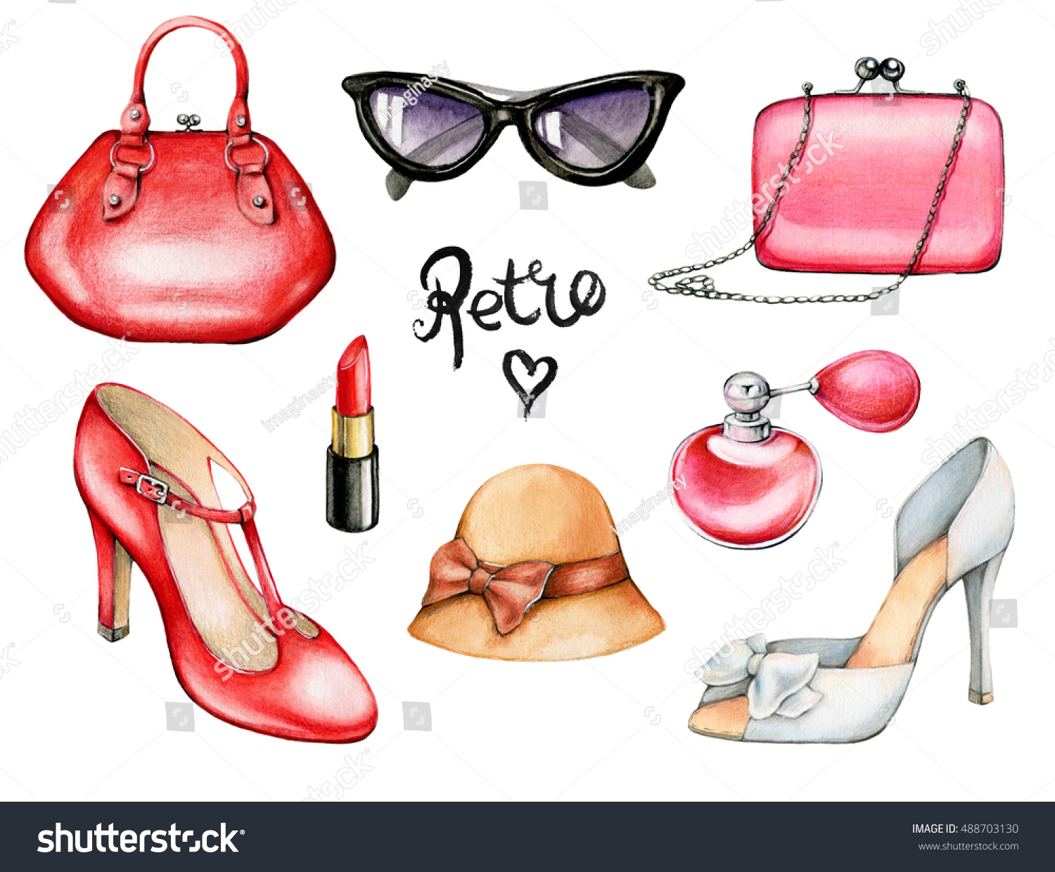 Retro Fashion Illustrations Shoes Hat 