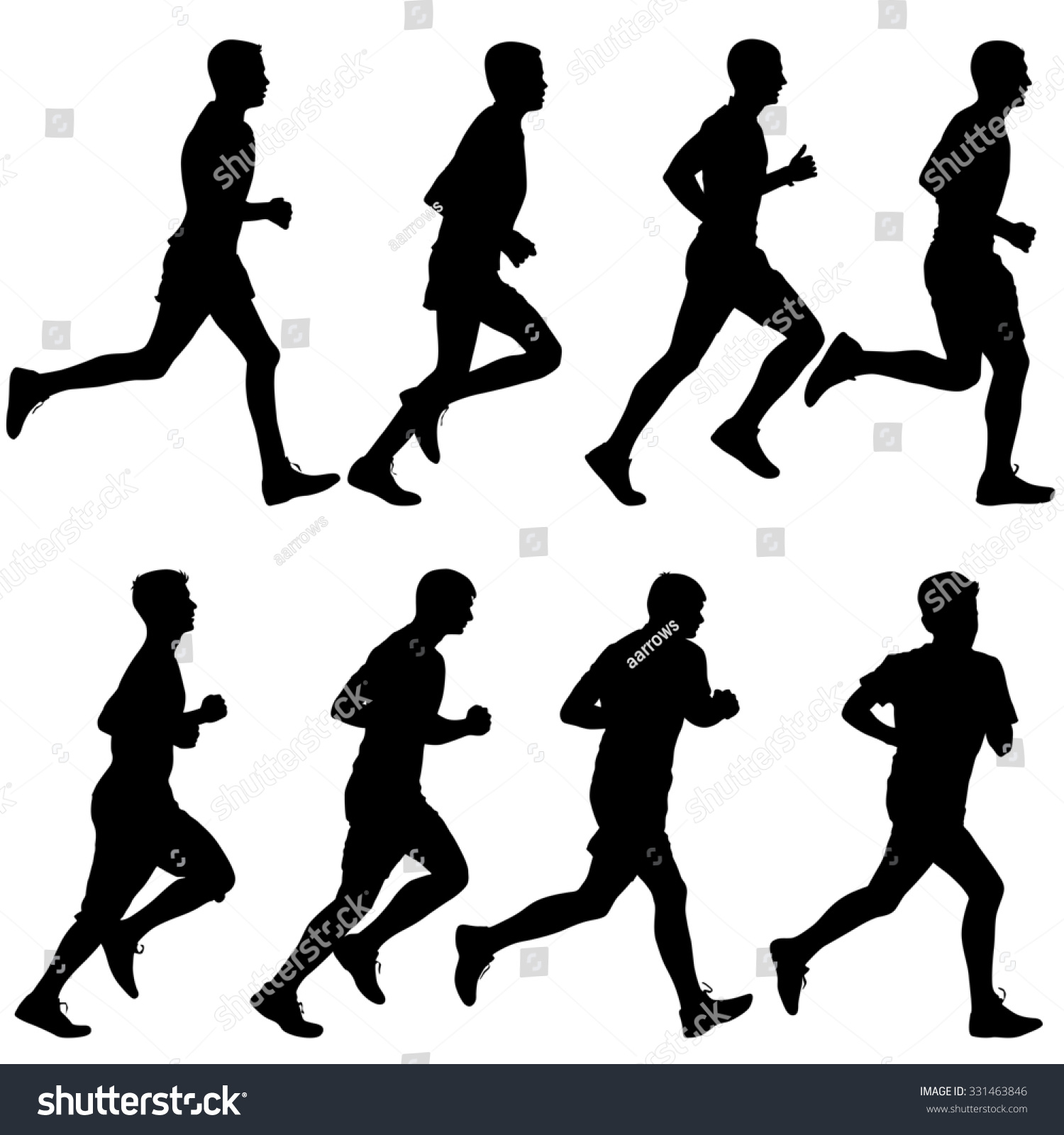 Running Man Isolated Vector Silhouette Sprinting Young