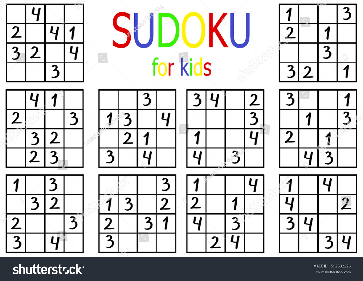simple sudoku puzzles kids logical number stock illustration 1595951797
