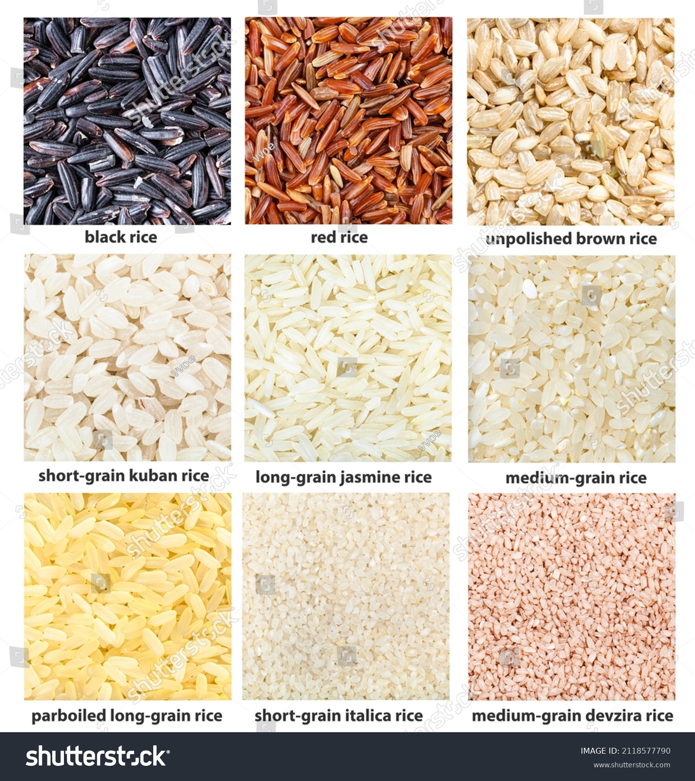 Set Square Food Background Various Rice Stock Photo 2118577790 ...