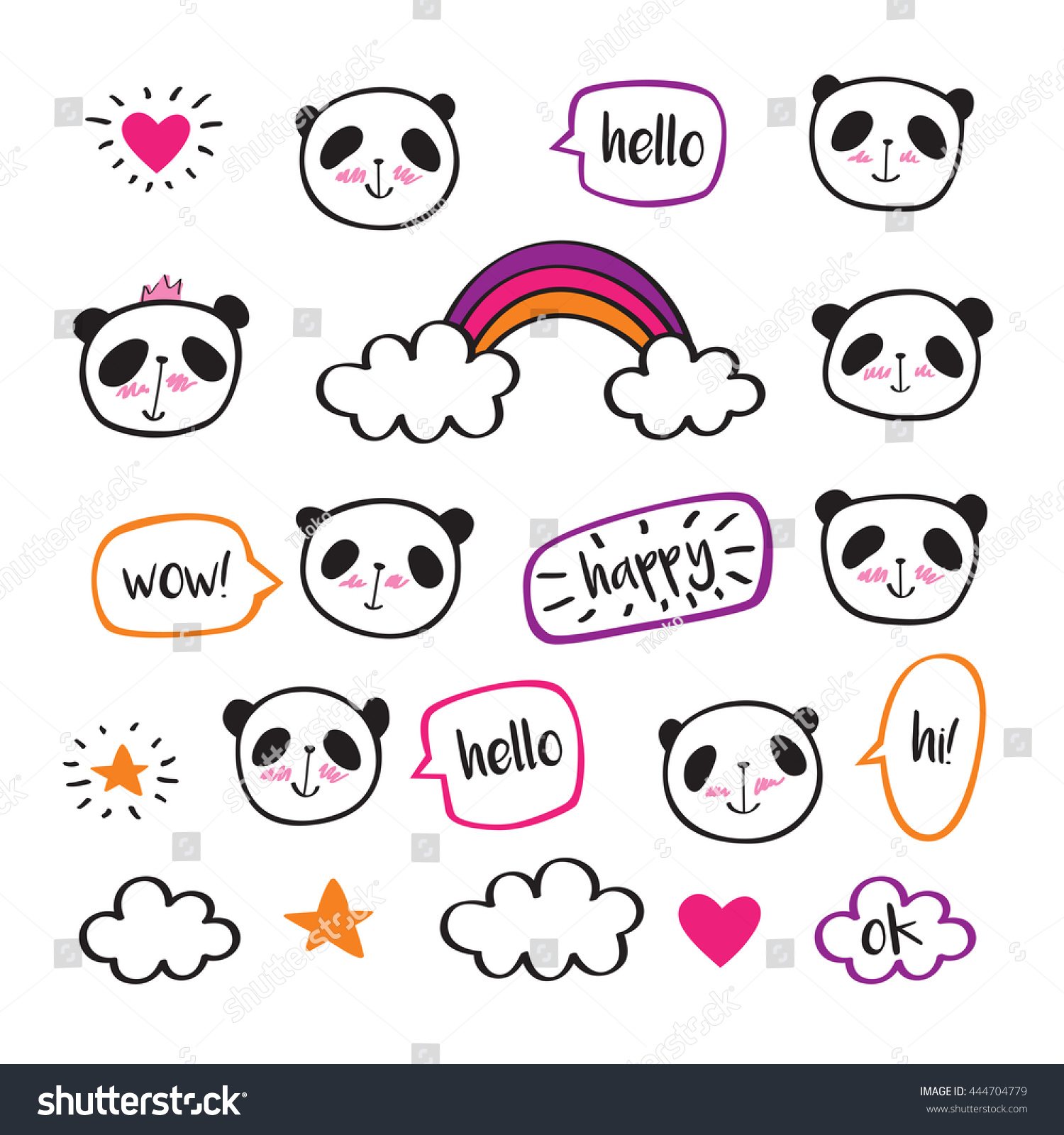 Set Stickers Cute Pandas Bubbles Badges Stock Illustration 444704779 ...