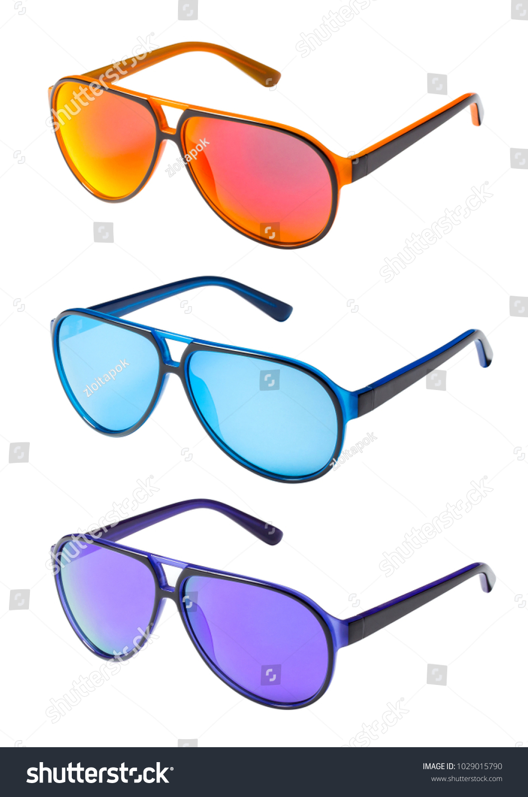 Set Summer Beach Aviator Sunglasses Isolated Stock Photo 1029015790 ...