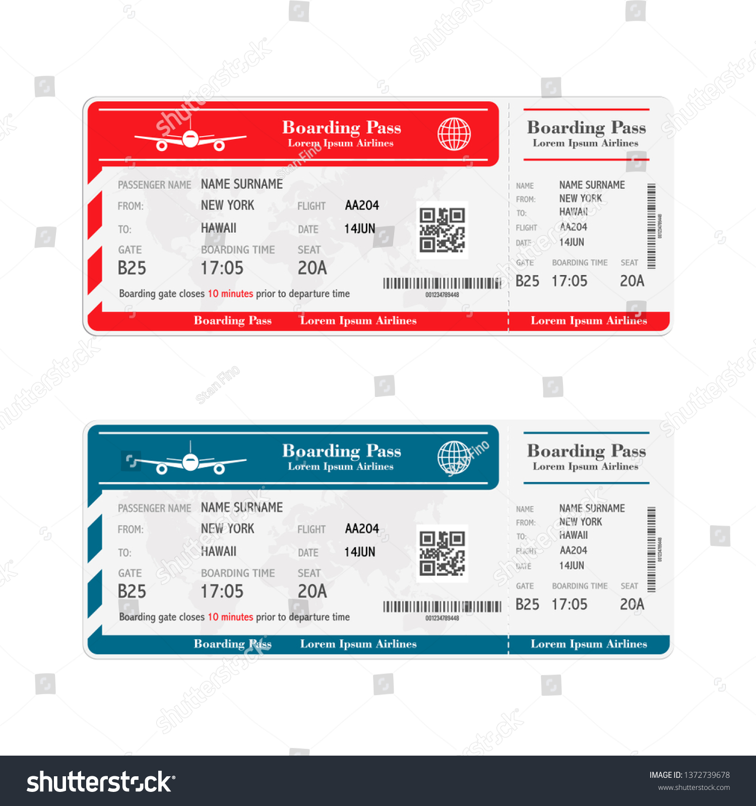 Set Airline Boarding Pass Tickets Isolated Stock Illustration ...