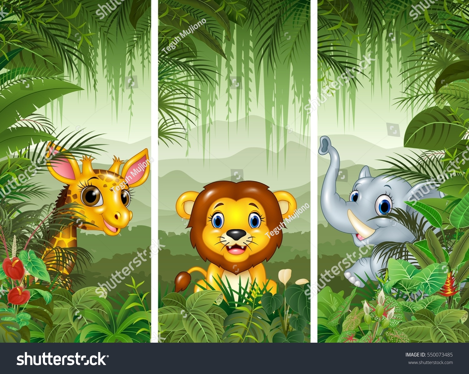 Set Three African Animals Tropical Forest Stock Illustration ...