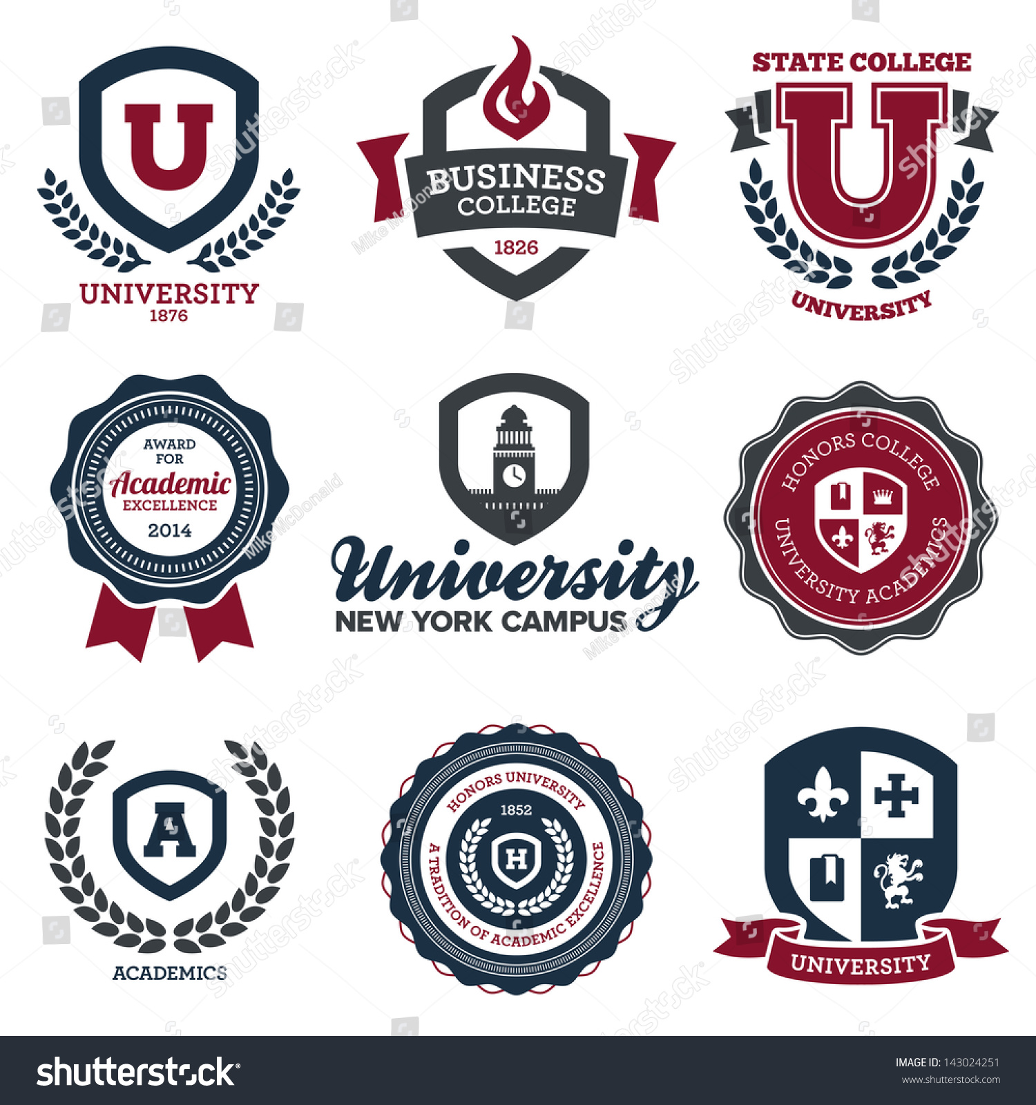 Set Of University And College School Crests And Logo Emblems Stock ...