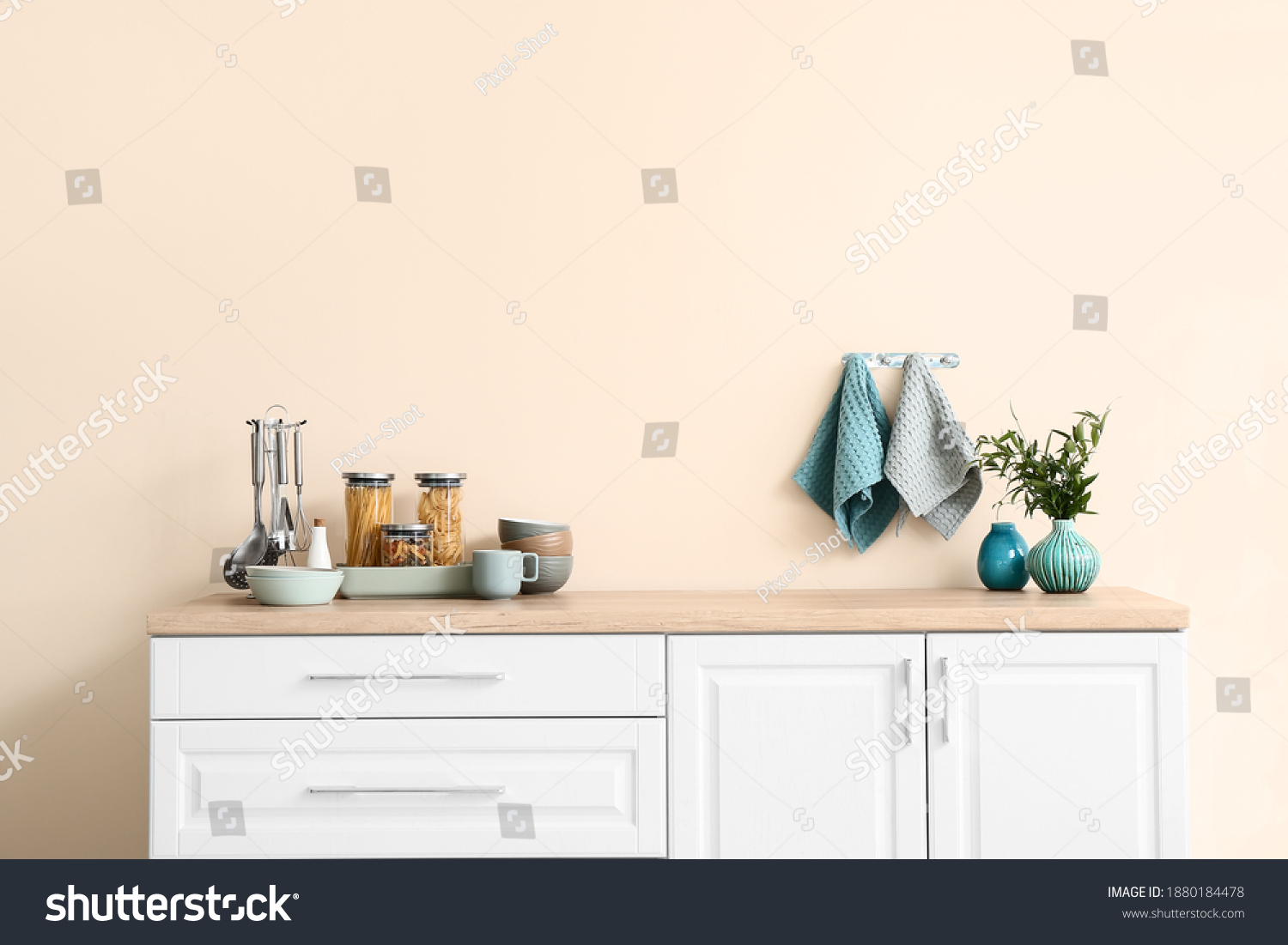 Set Utensils On Kitchen Counter Stock Photo 1880184478 | Shutterstock