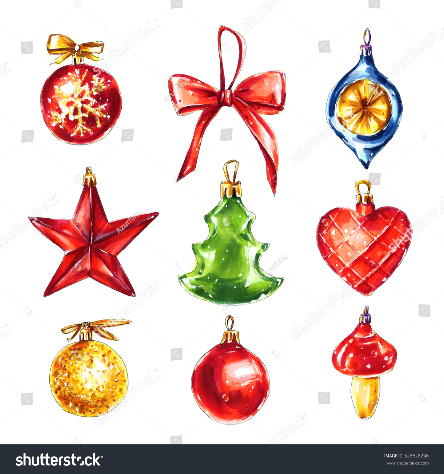 Set Vintage Christmas Balls Star Bow Stock Illustration 526628236