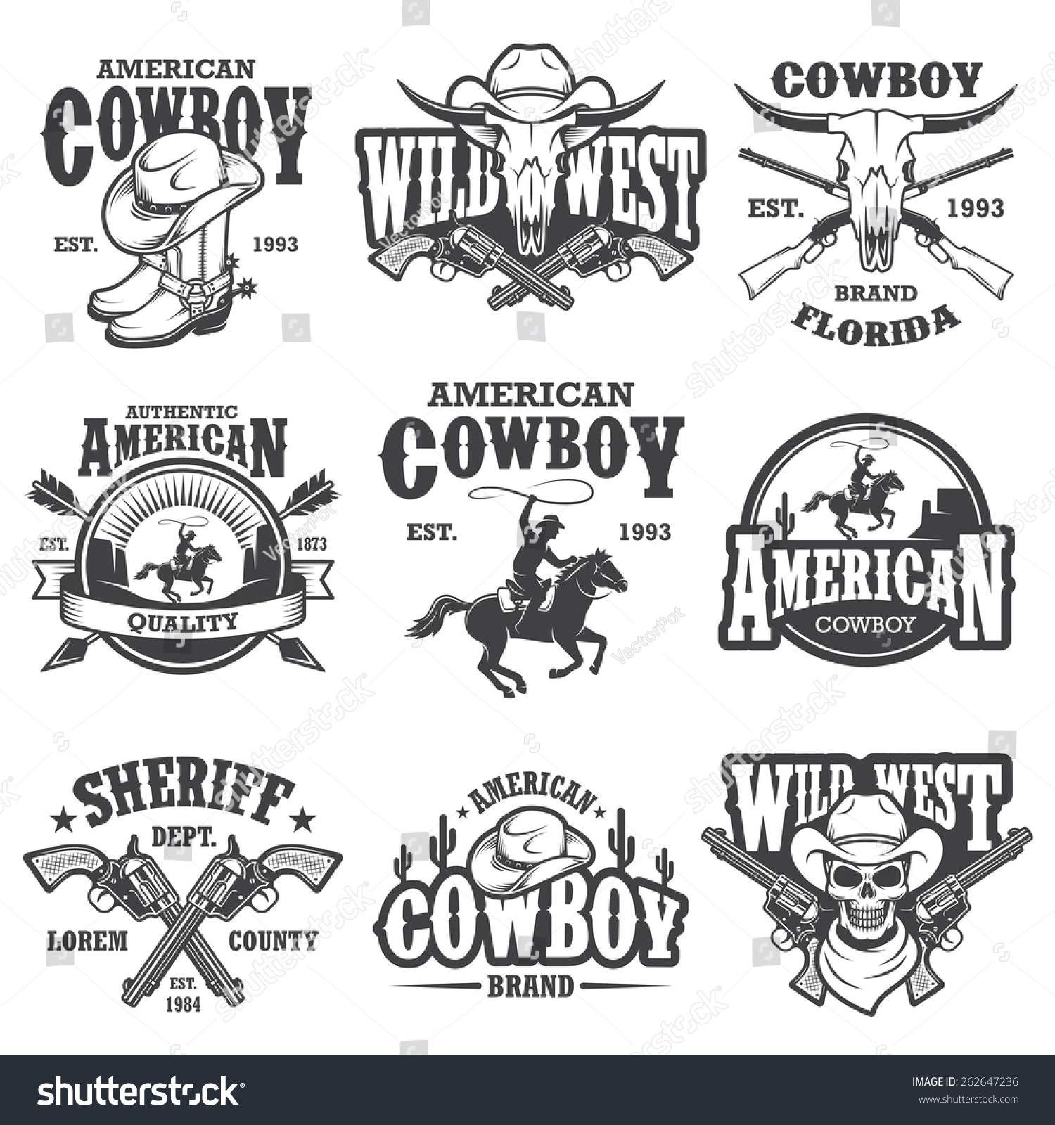 Set Of Vintage Cowboy Emblems, Labels, Badges, Logos And Designed ...