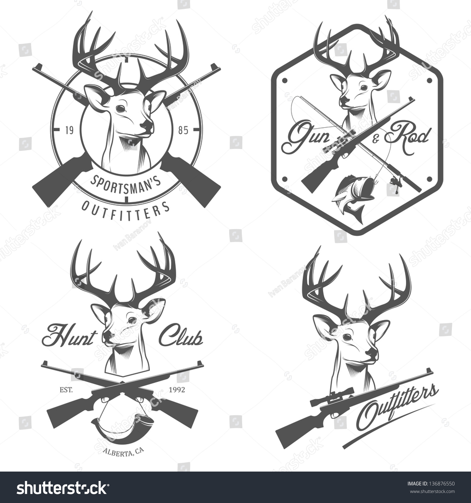 Set Vintage Hunting Fishing Logo Labels Stock Illustration 136876550 ...