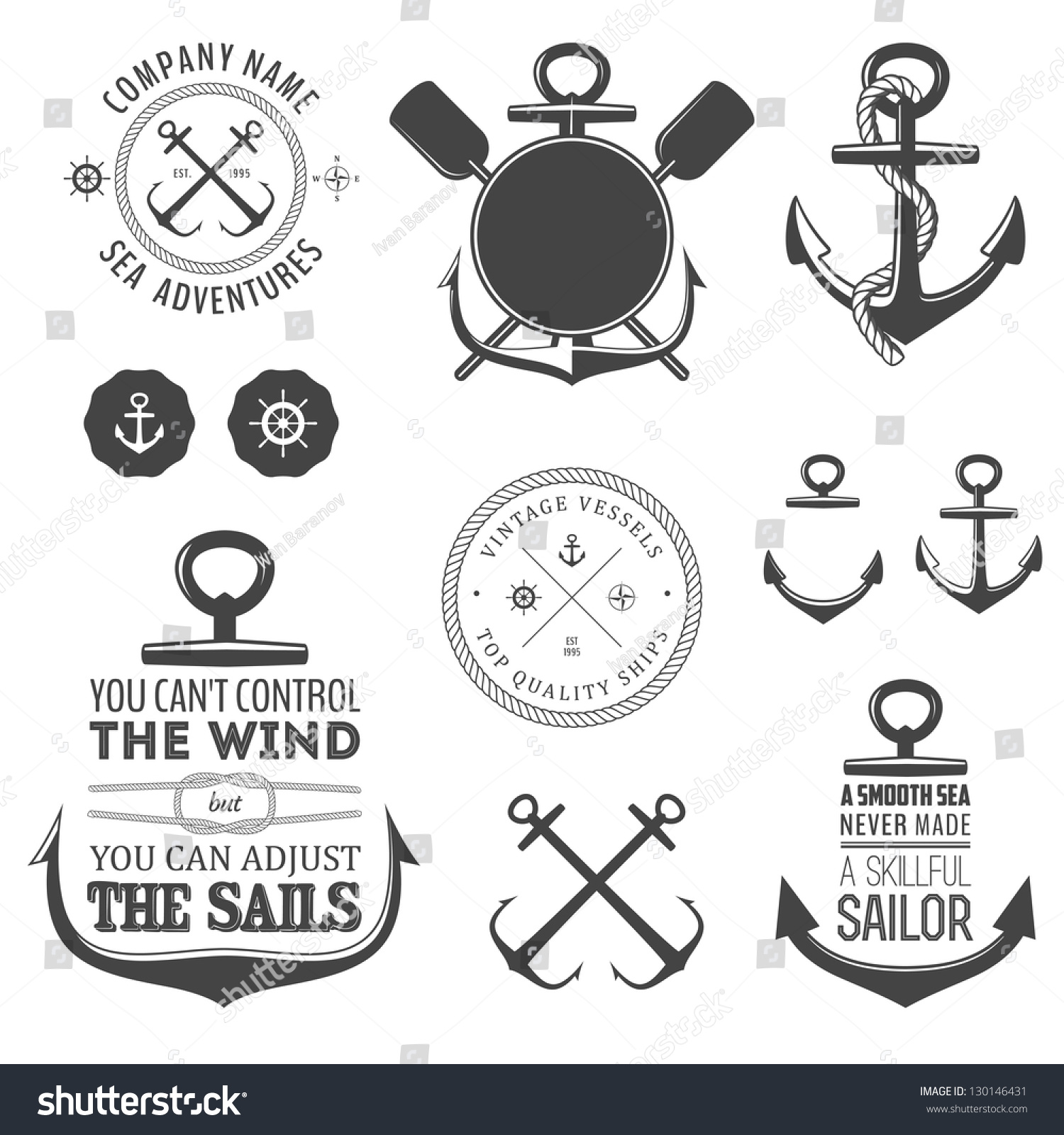 Set Of Vintage Nautical Labels, Icons And Design Elements Stock Photo ...