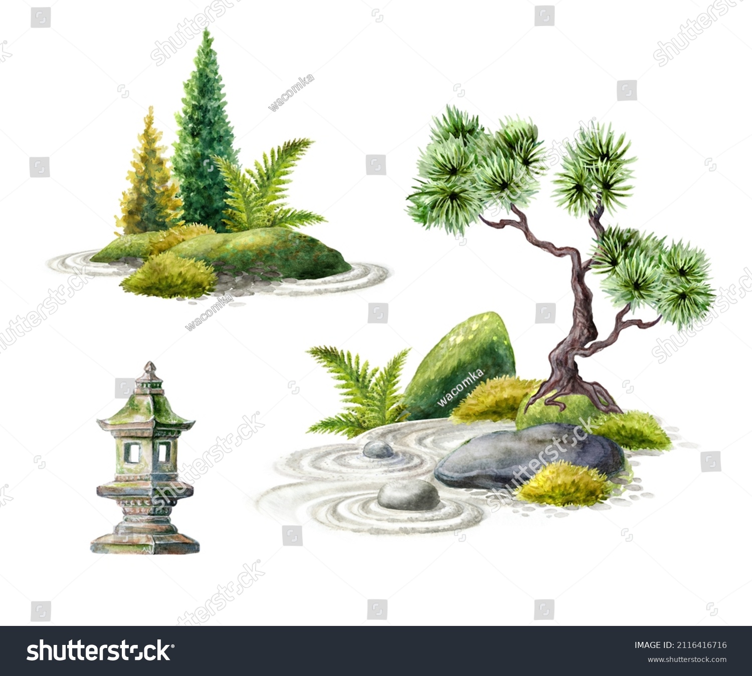 Set Watercolor Nature Clip Art Green Stock Illustration 2116416716