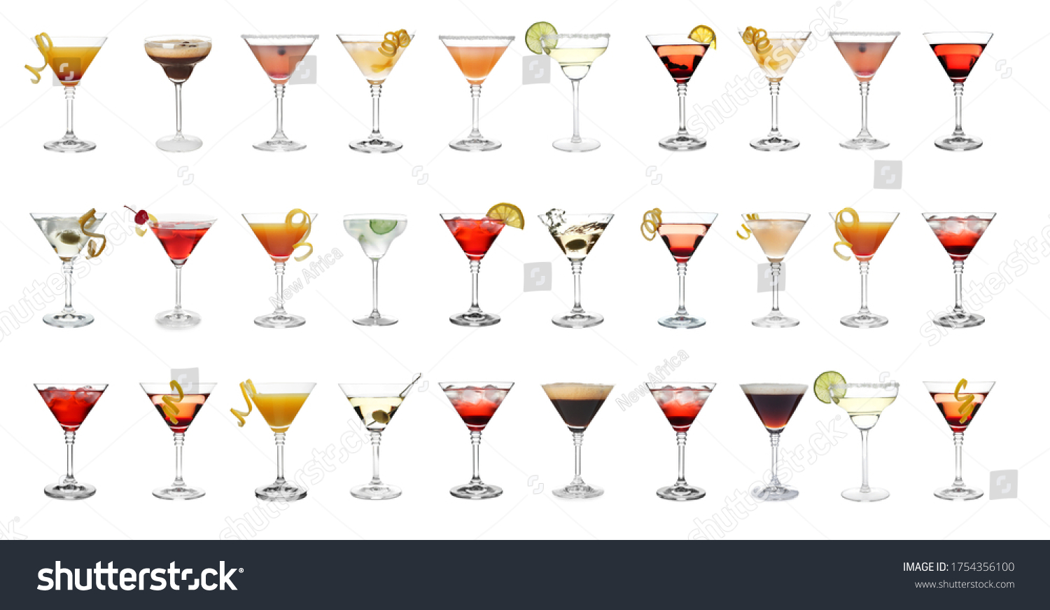 Set Different Martini Cocktails On White Stock Photo 1754356100 ...