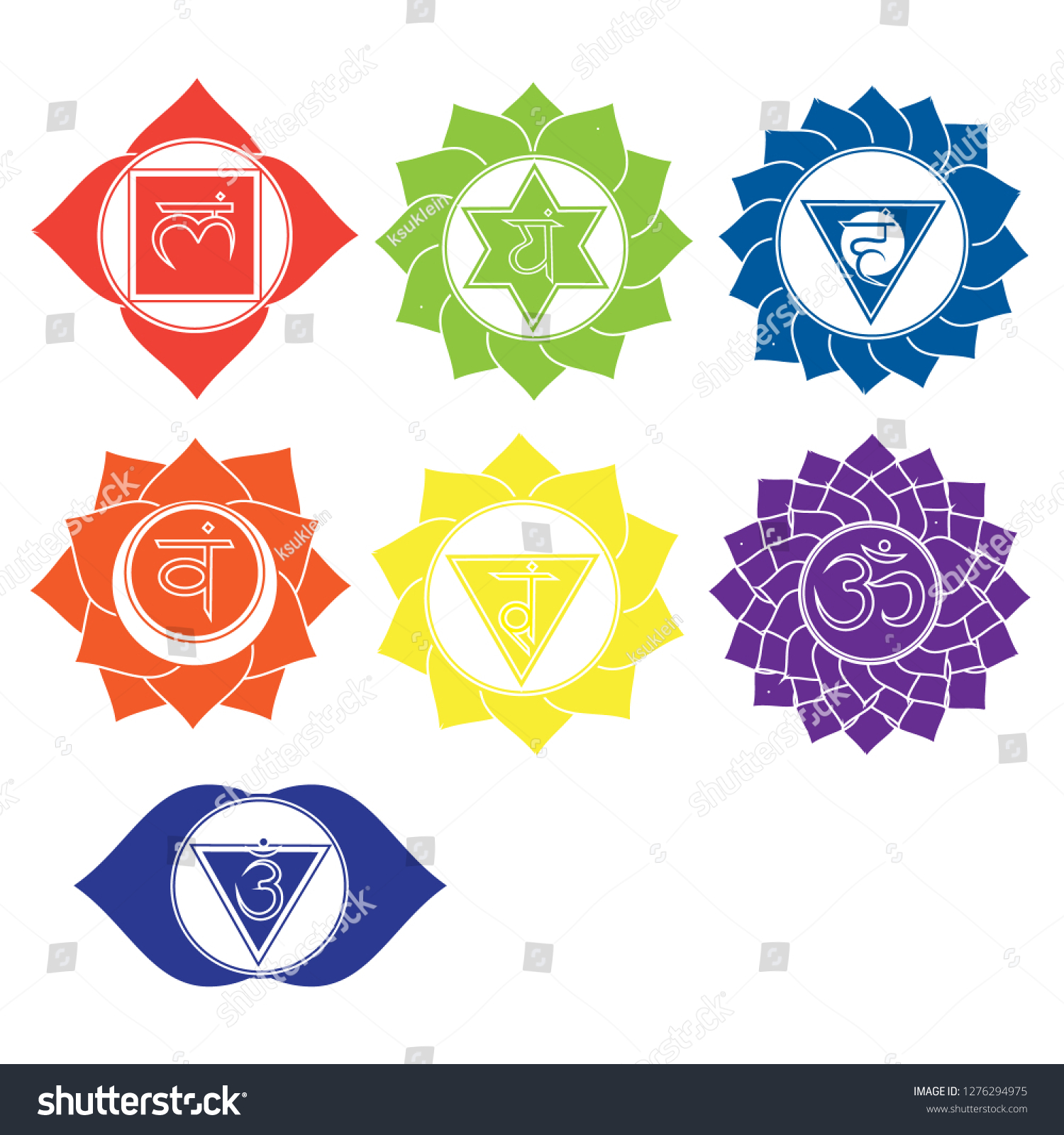 Seven Chakras Icons Kundalini Yoga Symbols Stock Illustration ...