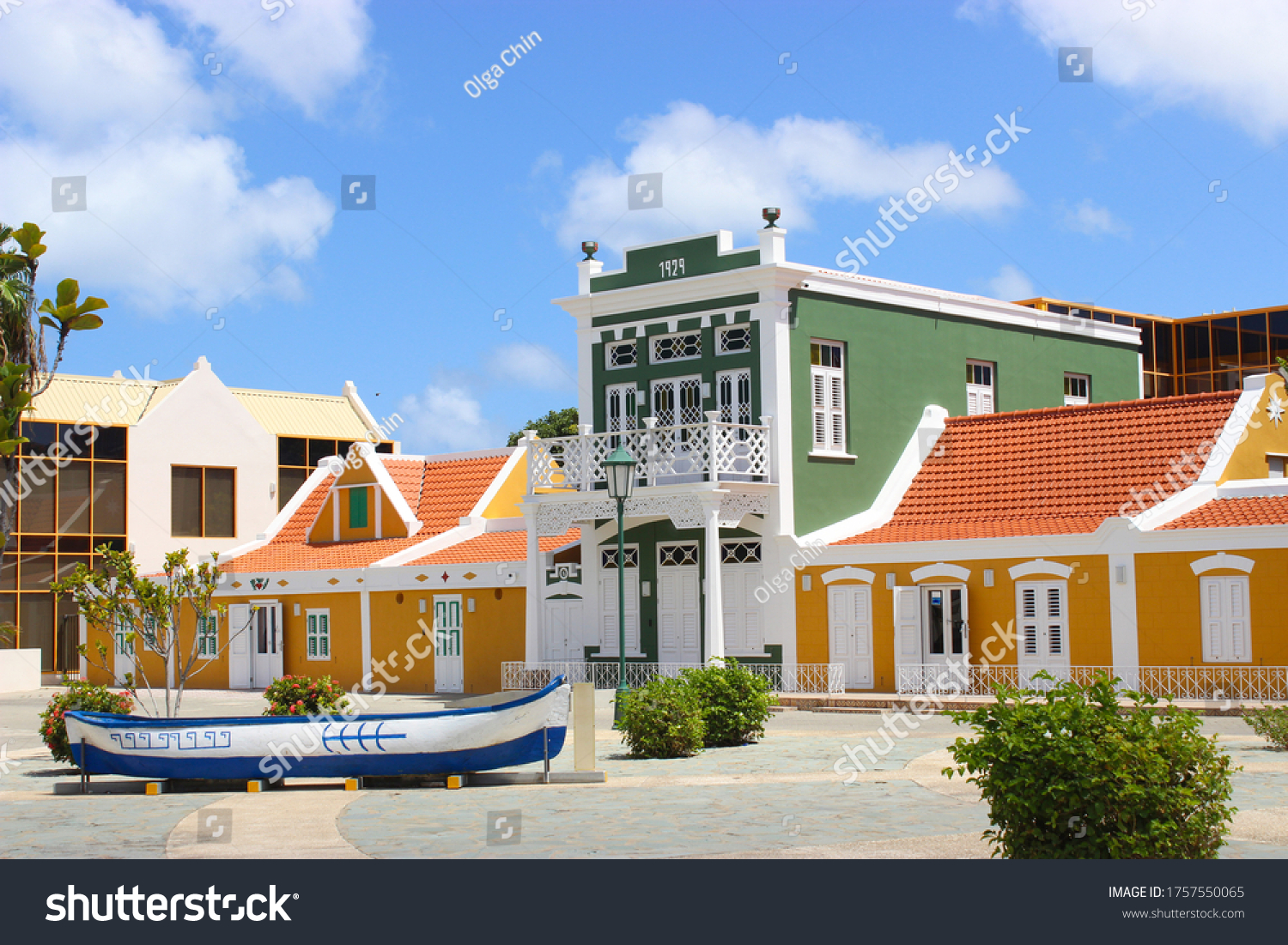 2 024 Aruba Buildings Images Stock Photos Vectors Shutterstock   Stock Photo Several Colored Buildings Stand On The Street The Sun Shines Brightly The Sky Is Blue In The 1757550065 