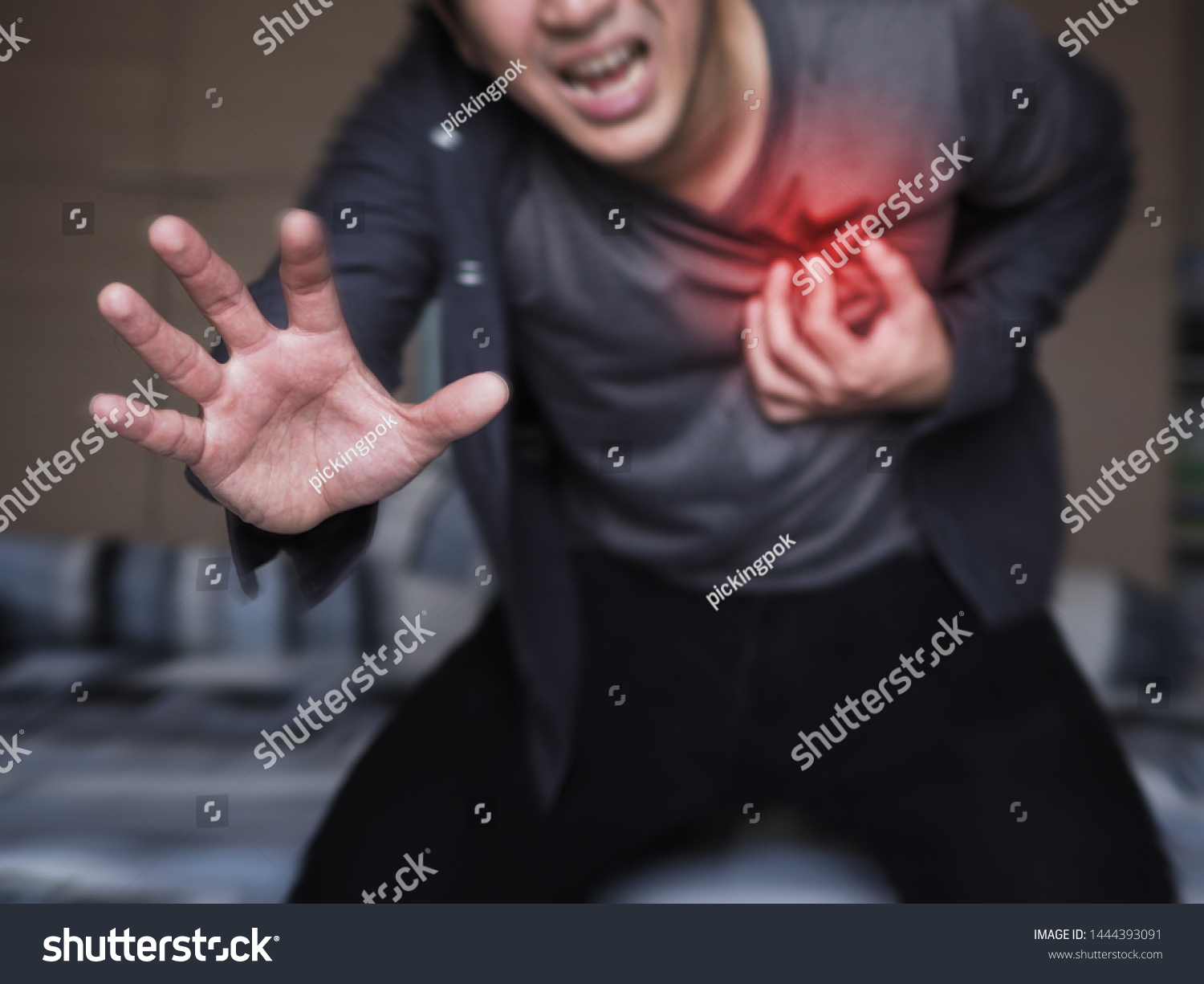 Severe Heartache Man Suffering Chest Pain Stock Photo 1444393091 ...