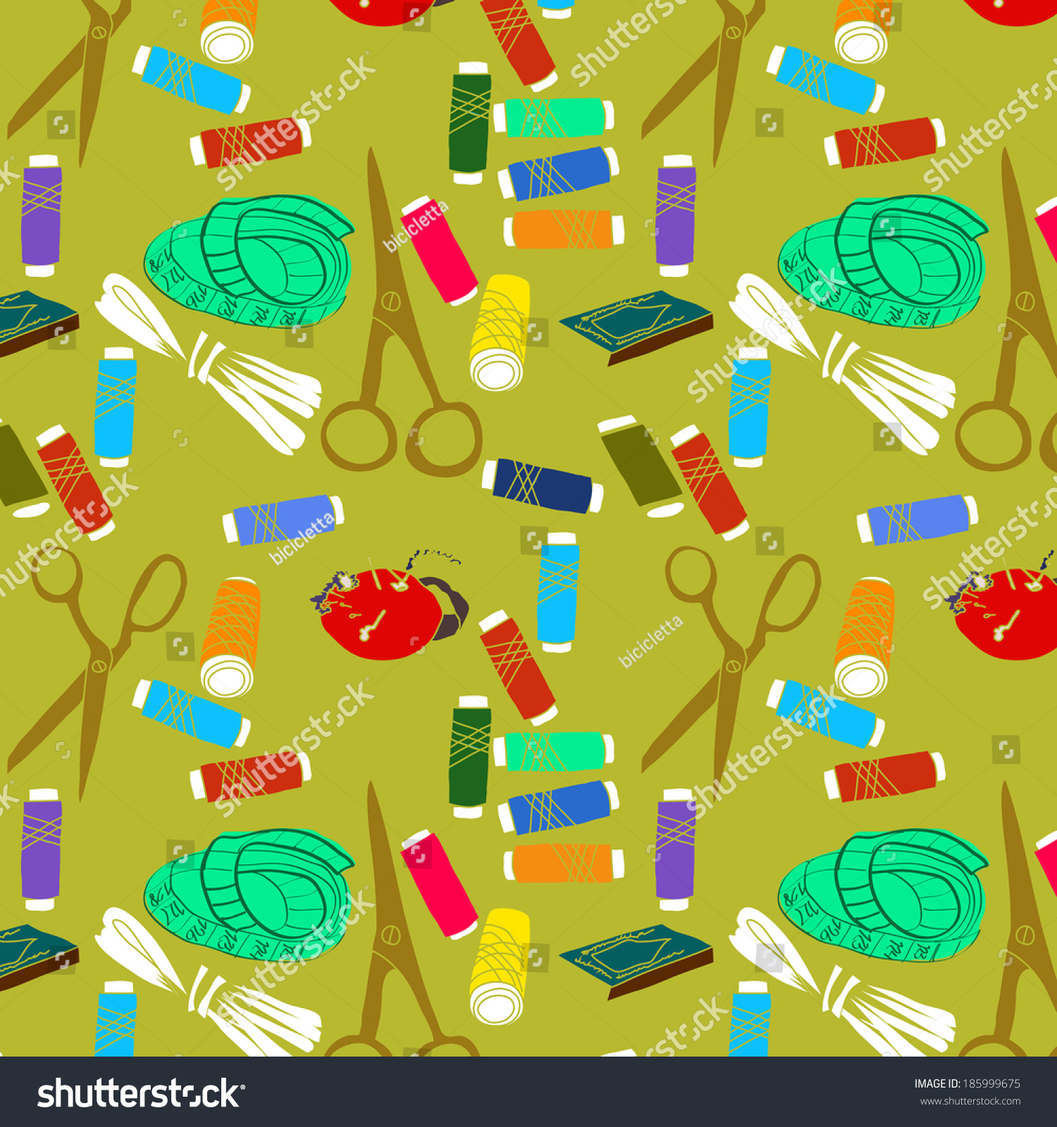 Sewing Tools On Ocher Background My Stock Illustration 185999675