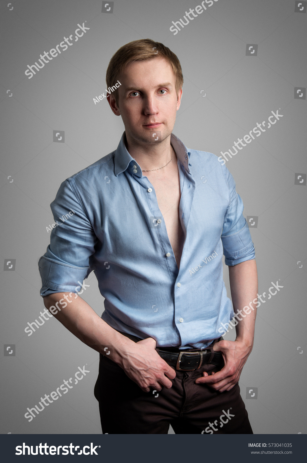 Sexual Man Unbuttoned Shirt Stock Photo ...