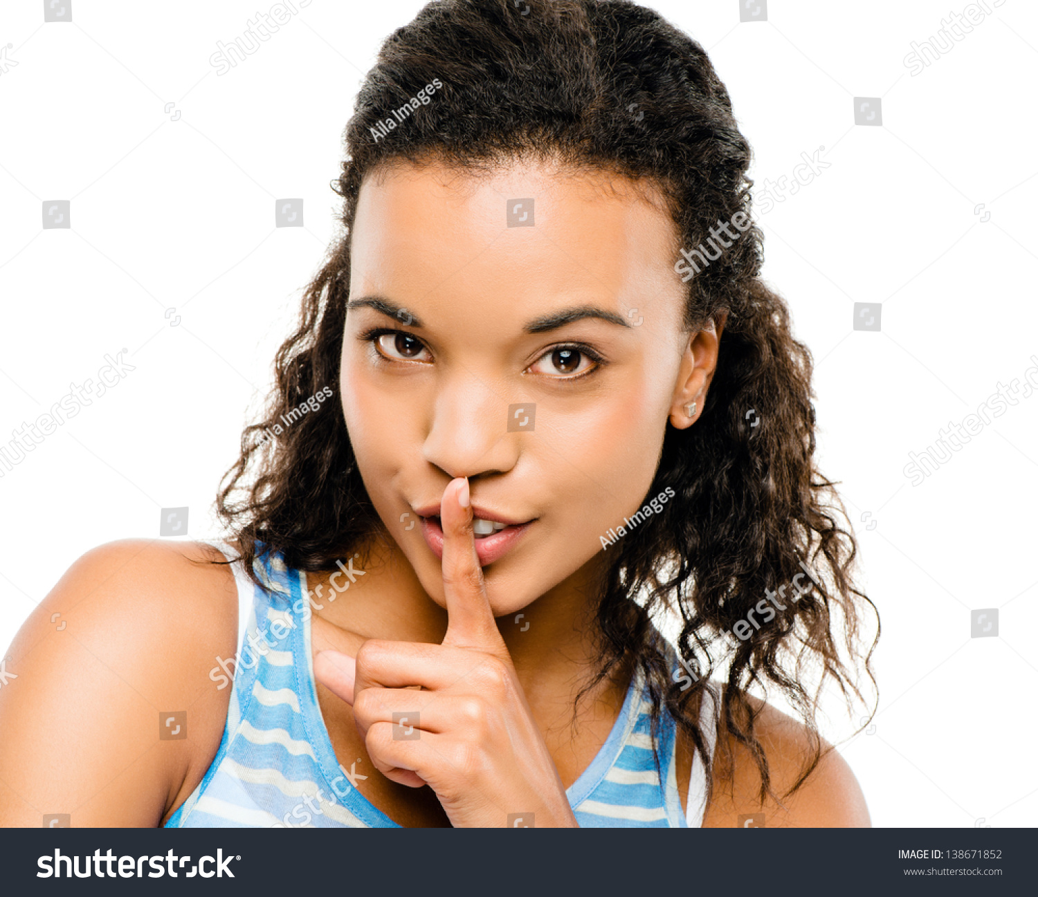 Sexy African Woman Finger On Lips Foto De Stock Editar Ahora 138671852 