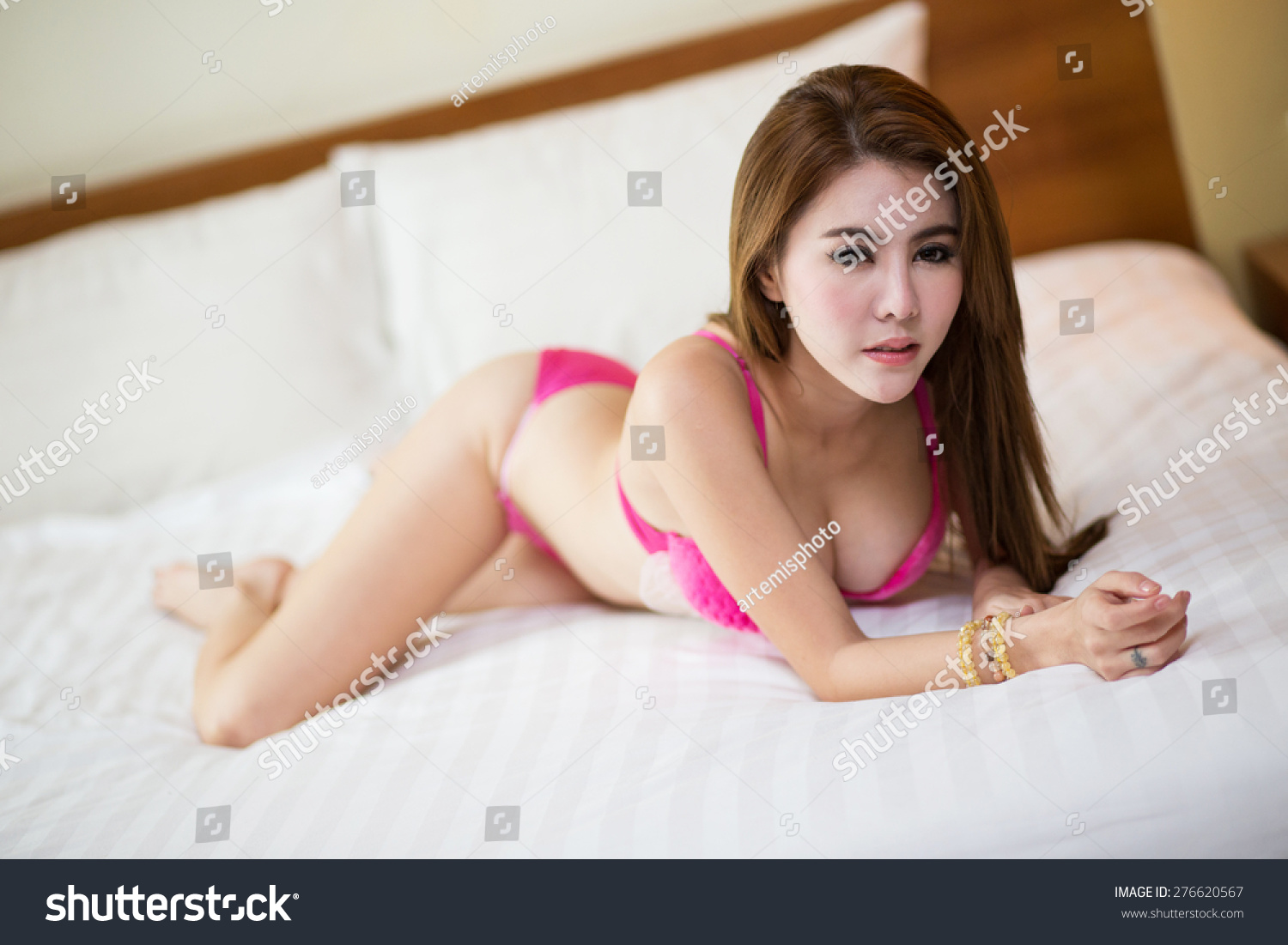 Sexy Asian Woman Lingerie Posing Bedroom Stockfoto Shutterstock